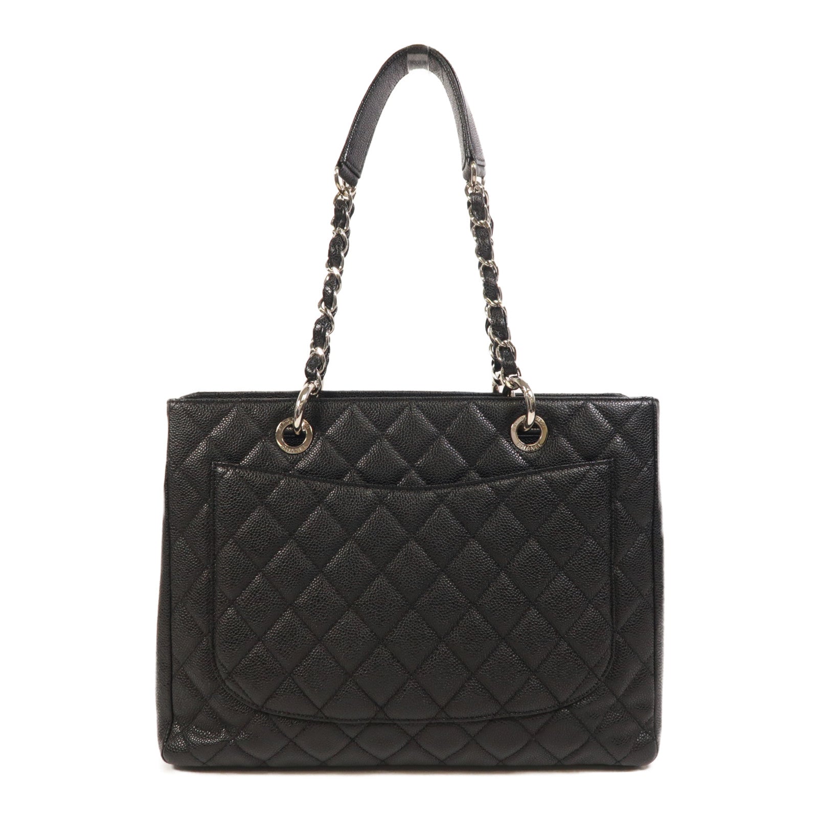 CHANEL 牛皮皮革GST Grand Shopping Tote Bag銀扣鏈帶肩背袋