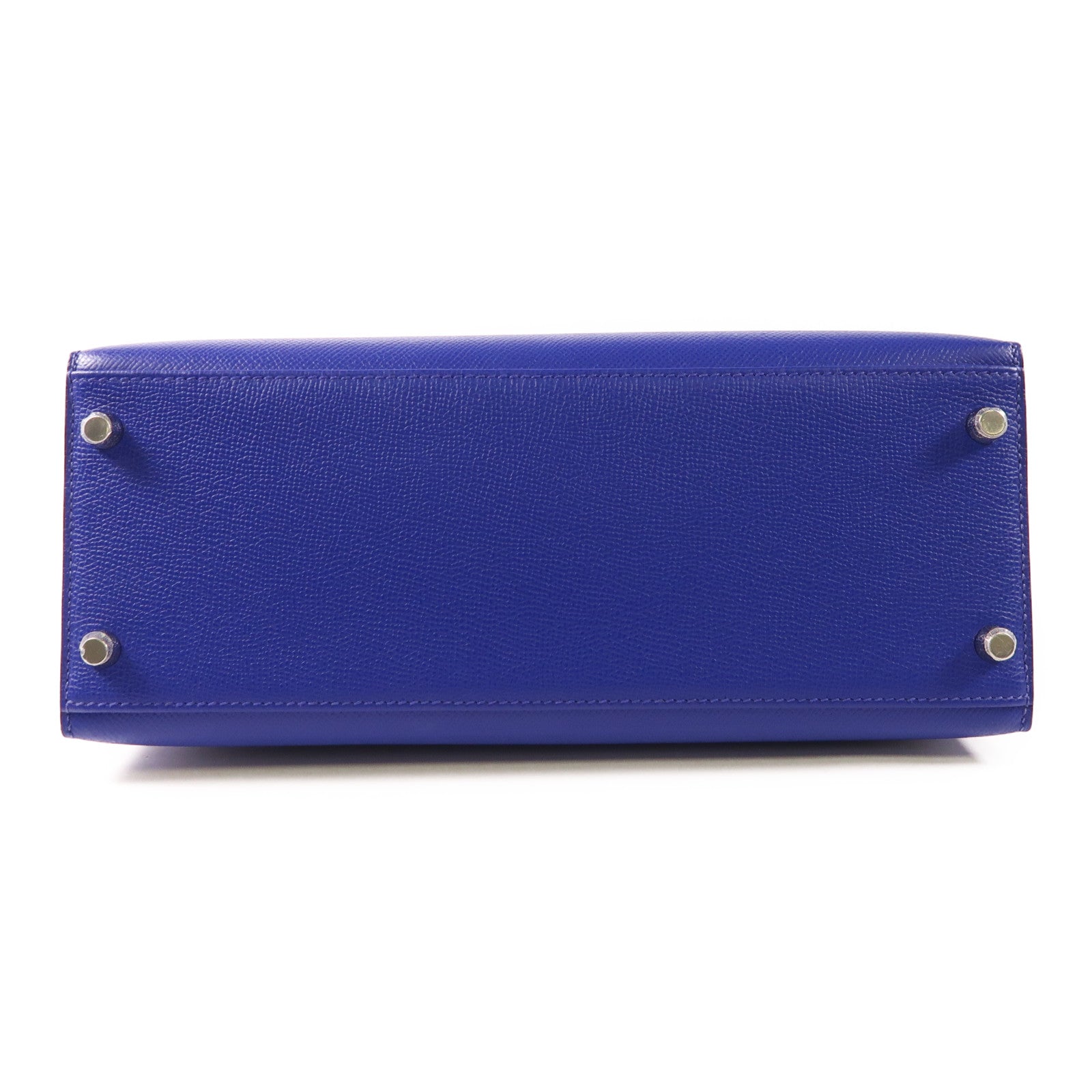 HERMES Epsom皮革Kelly 28銀扣手挽肩背兩用袋7T Bleu Electrique