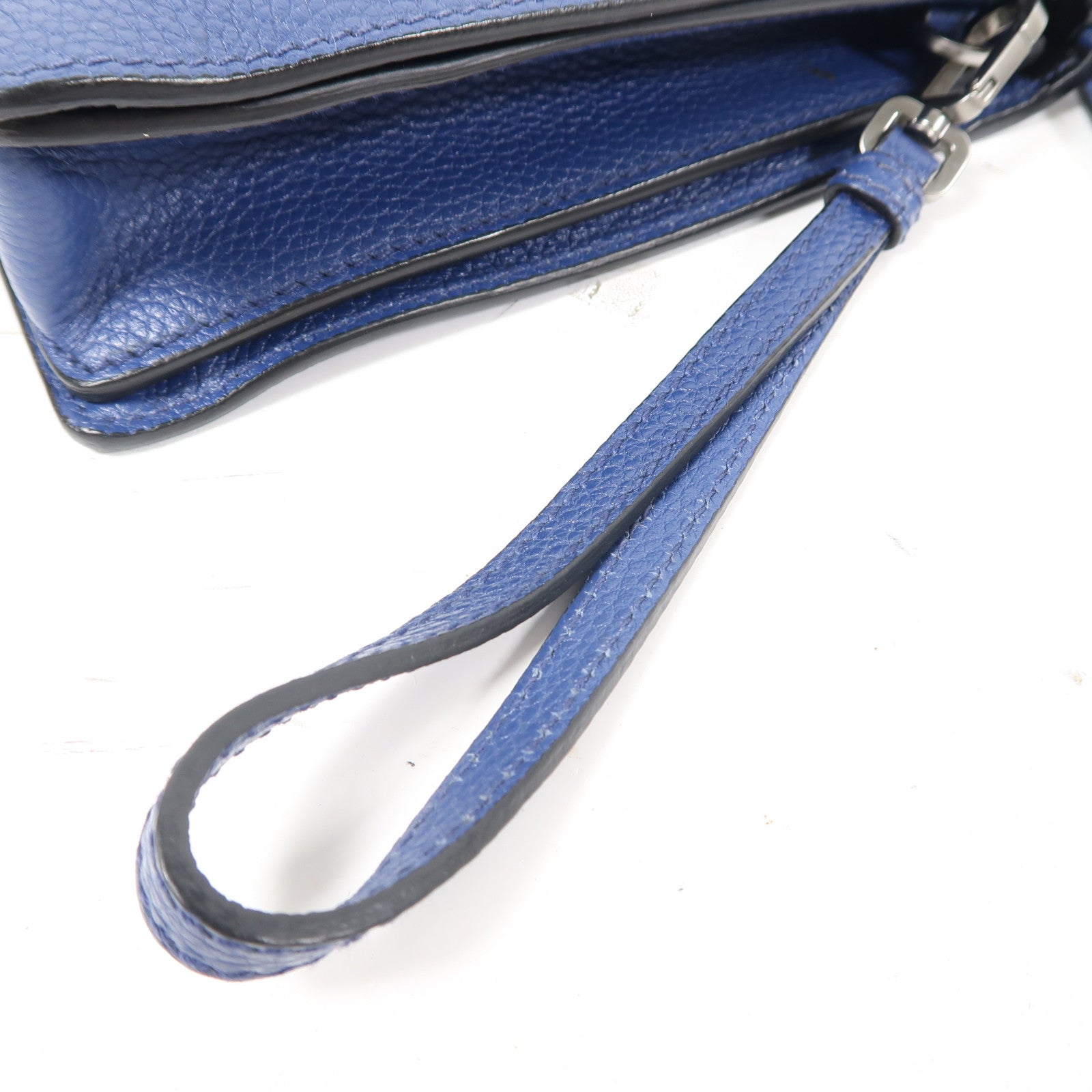 PRADA 牛皮皮革Clutch Bag銀扣手拿包藍色