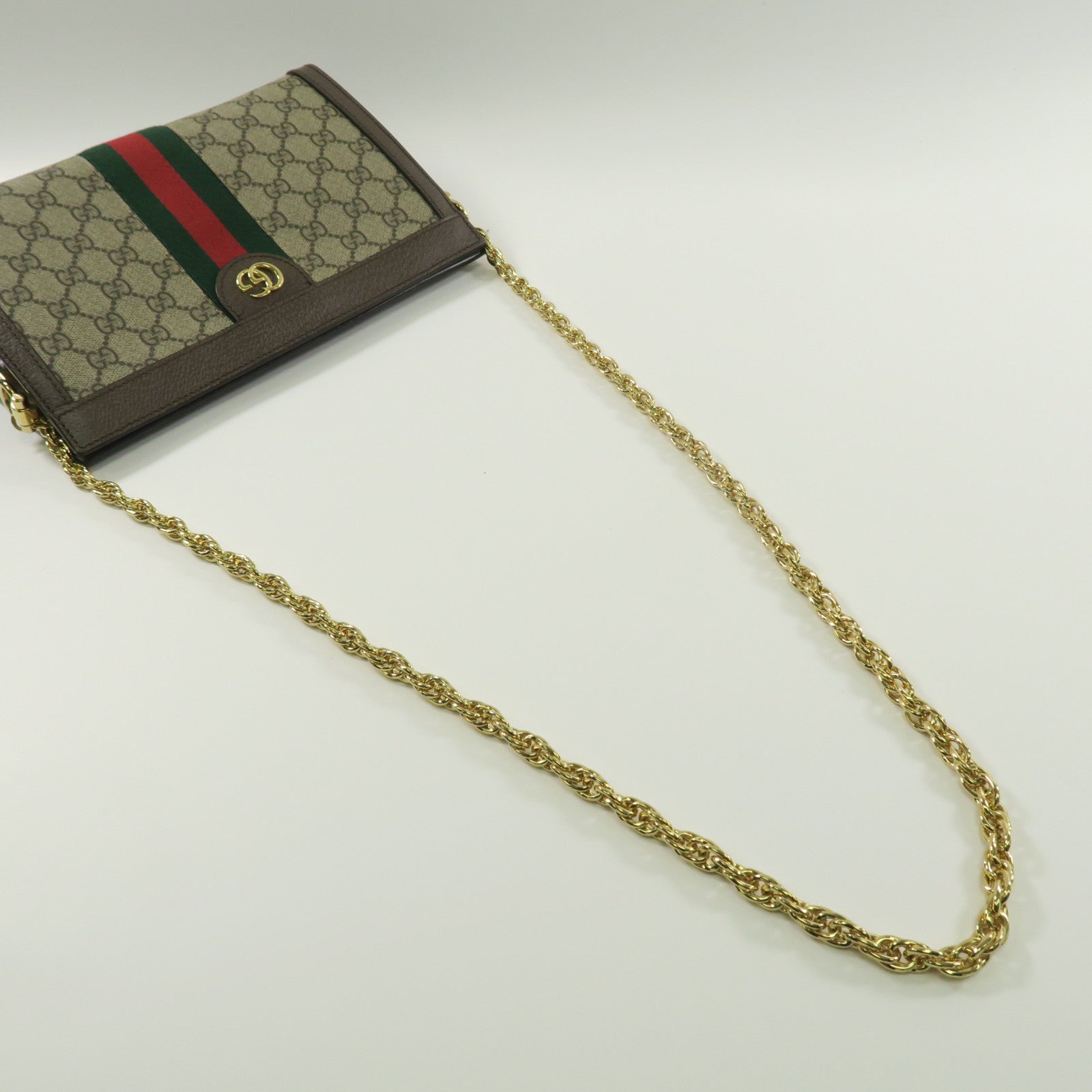 GUCCI 塗層帆布Ophidia金扣鏈帶肩背袋啡色