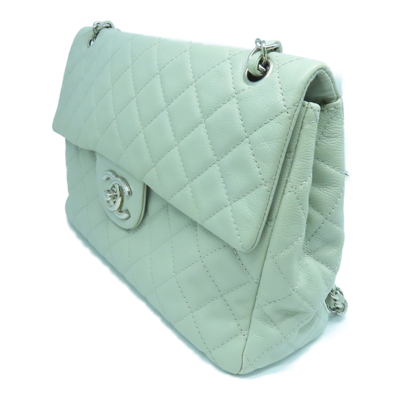 CHANEL 【激減優惠】菱格Caviar皮革Chain Shoulder銀扣肩背袋灰色