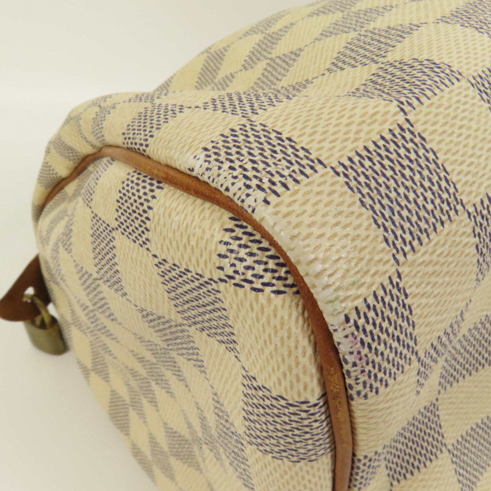 LOUIS VUITTON Damier Azur Speedy 30金扣手挽袋白色