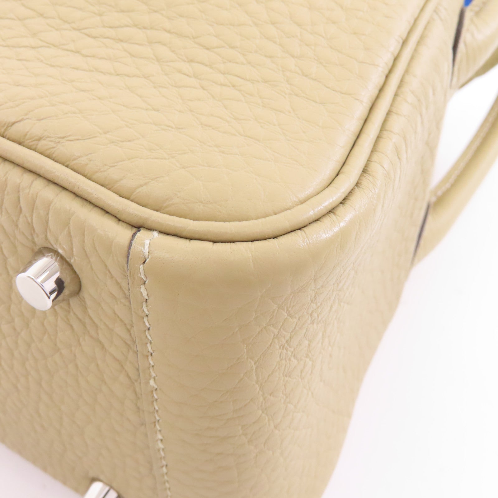 HERMES Clemence皮革Mini Lindy銀扣手挽肩背兩用袋Trench米色