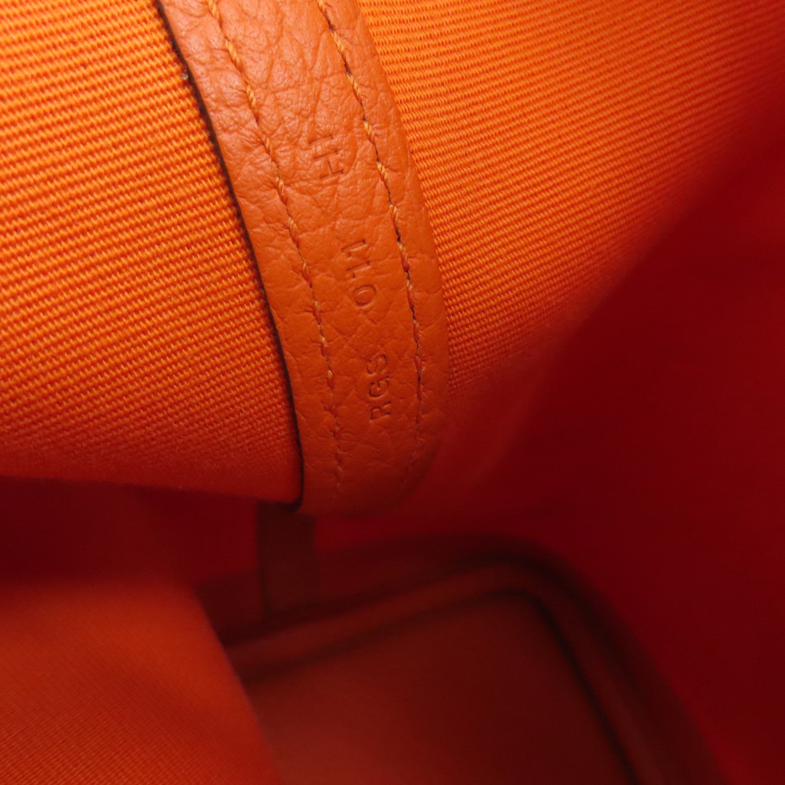 HERMES Canvas Garden Party PM Silver Button Handle Bag Orange