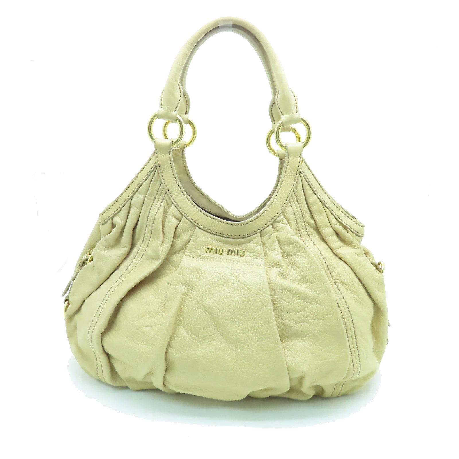 Miu Miu 【激減優惠】牛皮皮革Shoulder Bag金扣肩背袋米色