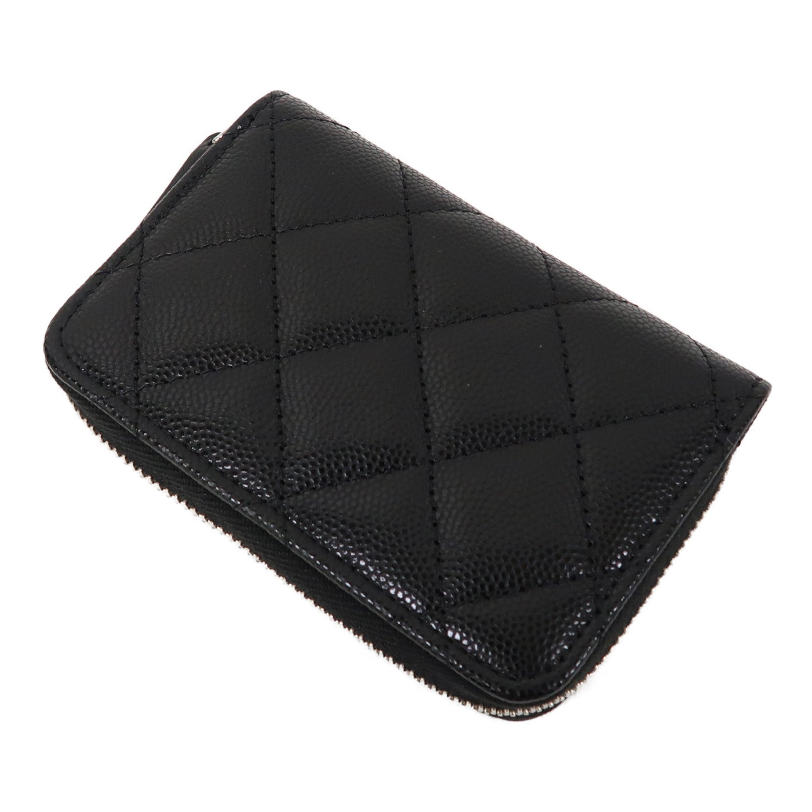 CHANEL Caviar皮革Card Case銀扣卡片套黑色