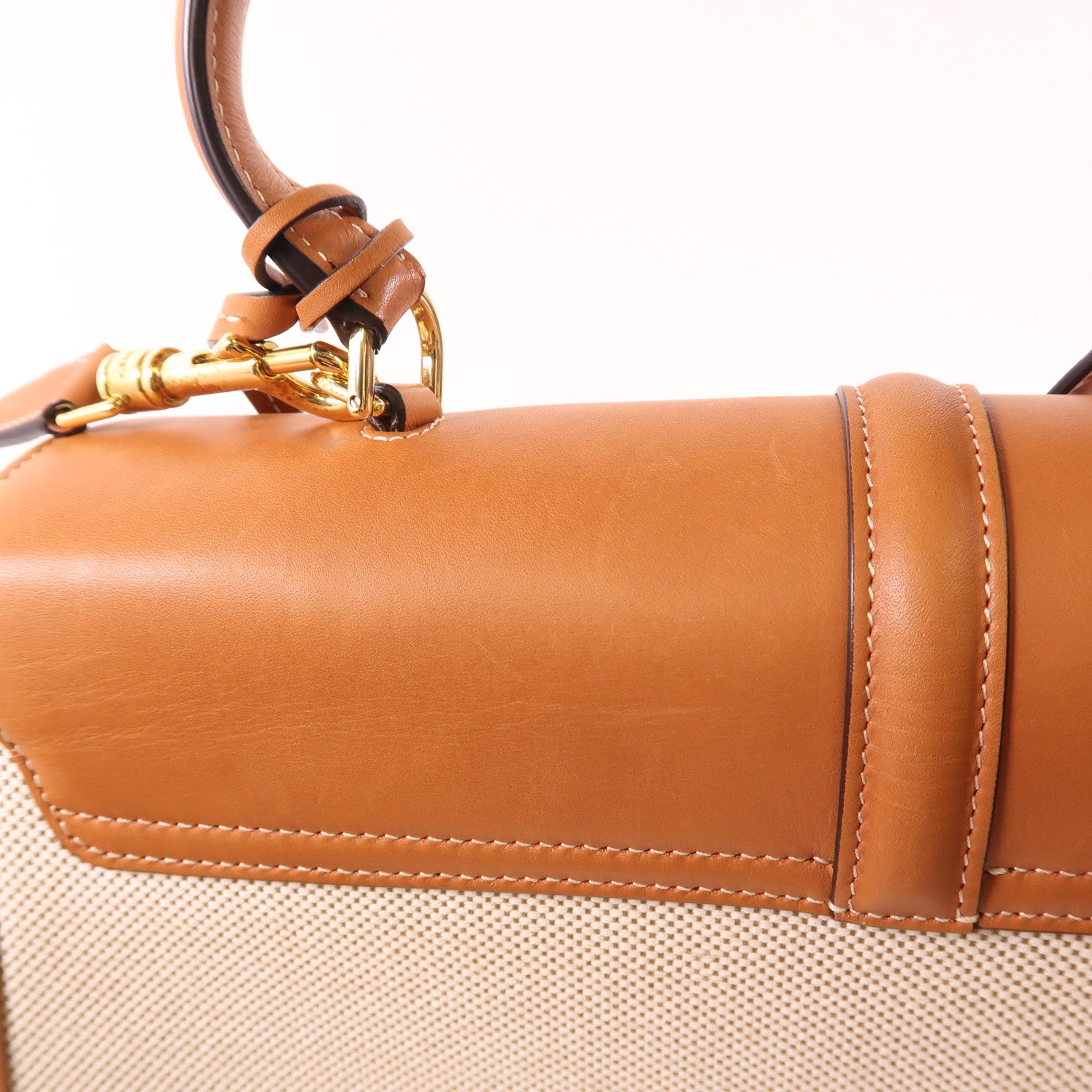 CELINE 帆布/牛皮皮革Classique 16金扣手挽肩背兩用袋