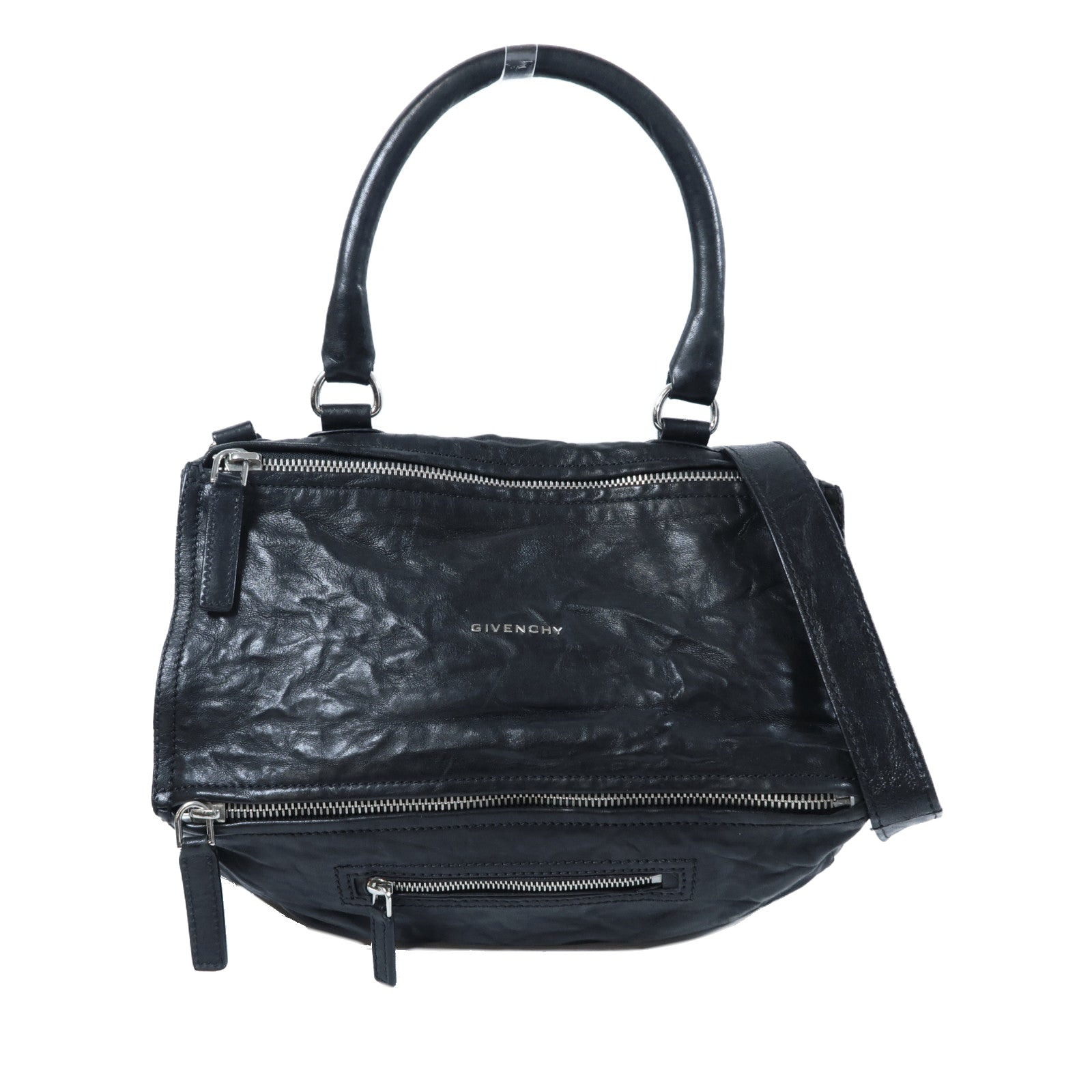GIVENCHY 【激減優惠】牛皮皮革2 Way Shoulder Bag銀扣手挽肩背兩用袋黑色