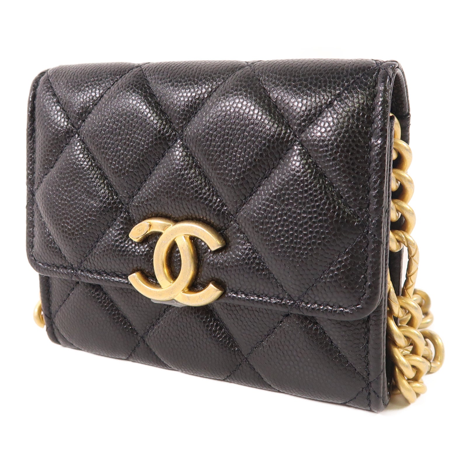 CHANEL 牛皮皮革Card Case With Chain金扣肩背袋