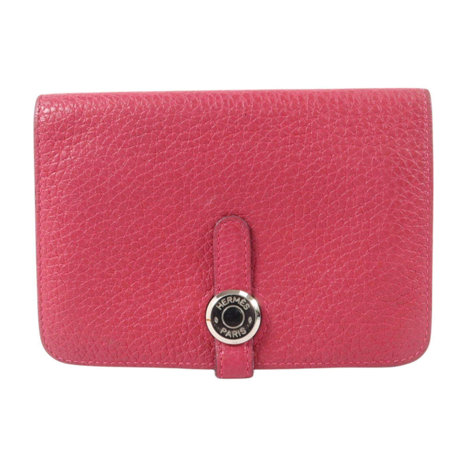HERMES Clemence皮革Dogon Compact Wallet銀扣錢包Rose Mexico