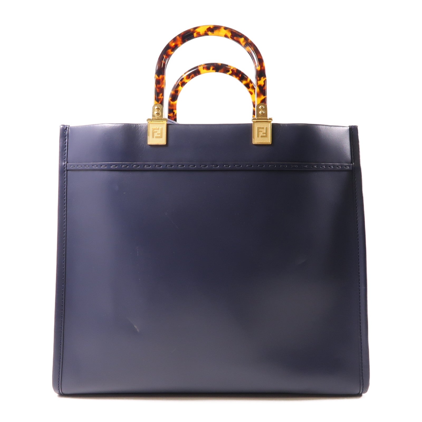 FENDI 【激減優惠】牛皮皮革Sunshine Tote金扣手挽肩背兩用袋深藍色