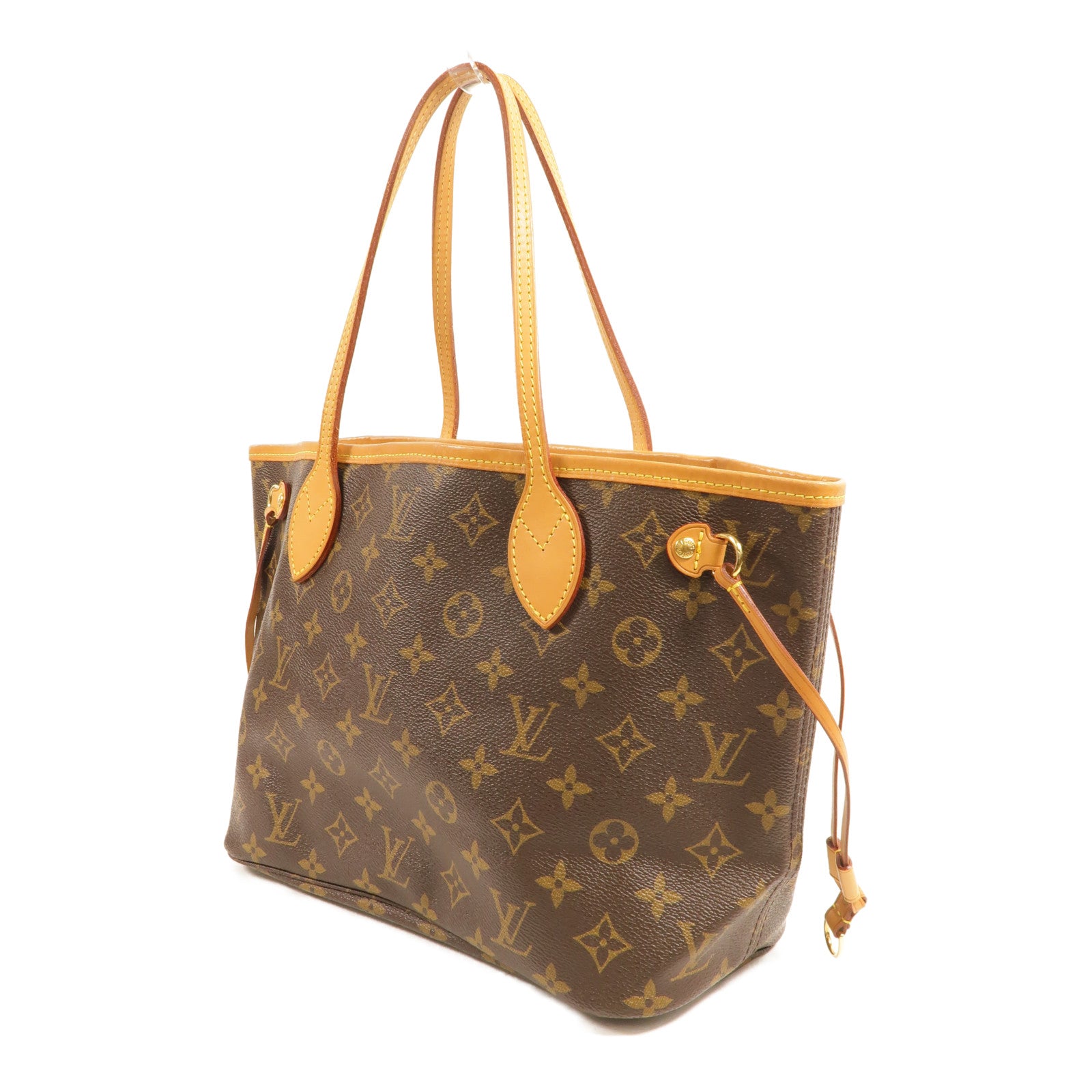 LOUIS VUITTON Monogram Neverfull PM金扣手挽袋棕色