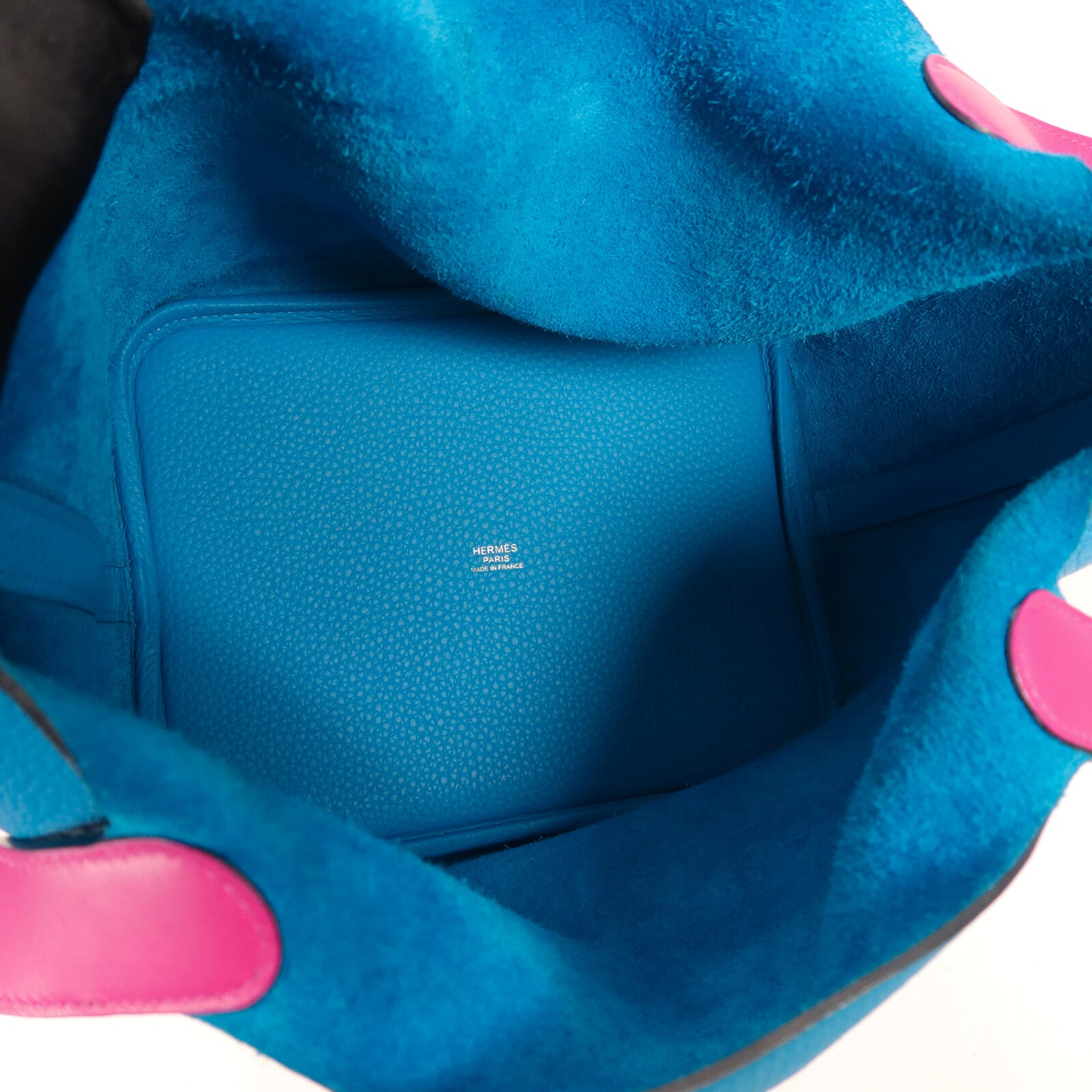 HERMES Clemence皮革Picotin MM扣手挽袋Bleu Frida/Rose Mex