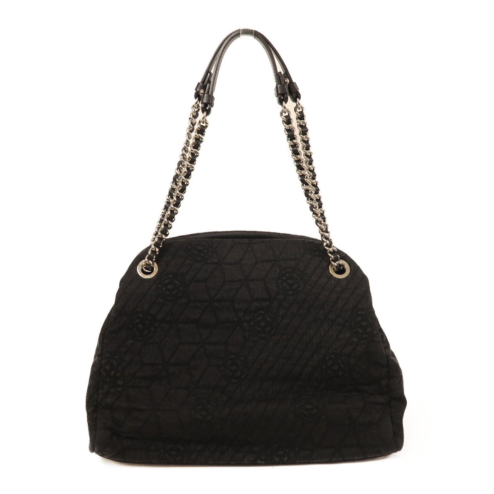 CHANEL 帆布Shoulder Bag銀扣肩背袋黑色