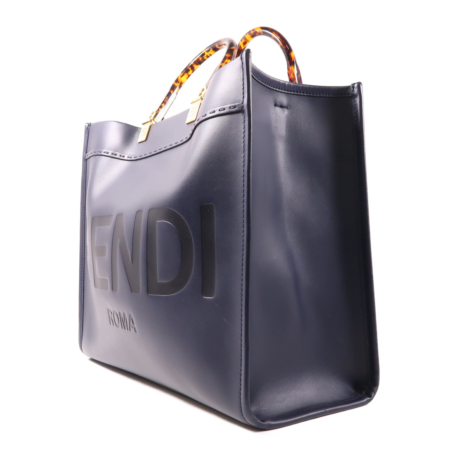 FENDI 【激減優惠】牛皮皮革Sunshine Tote金扣手挽肩背兩用袋深藍色