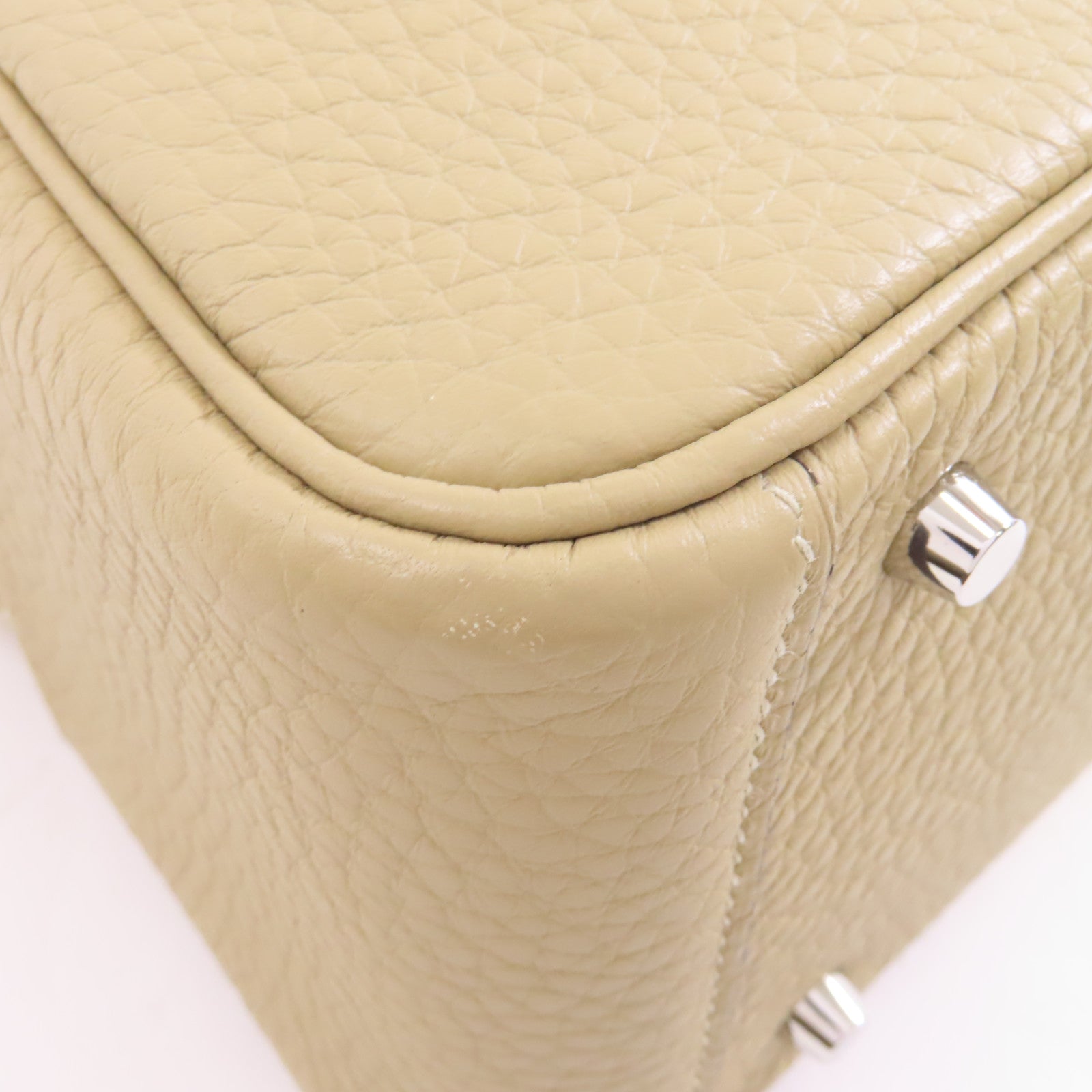 HERMES Clemence皮革Mini Lindy銀扣手挽肩背兩用袋Trench米色