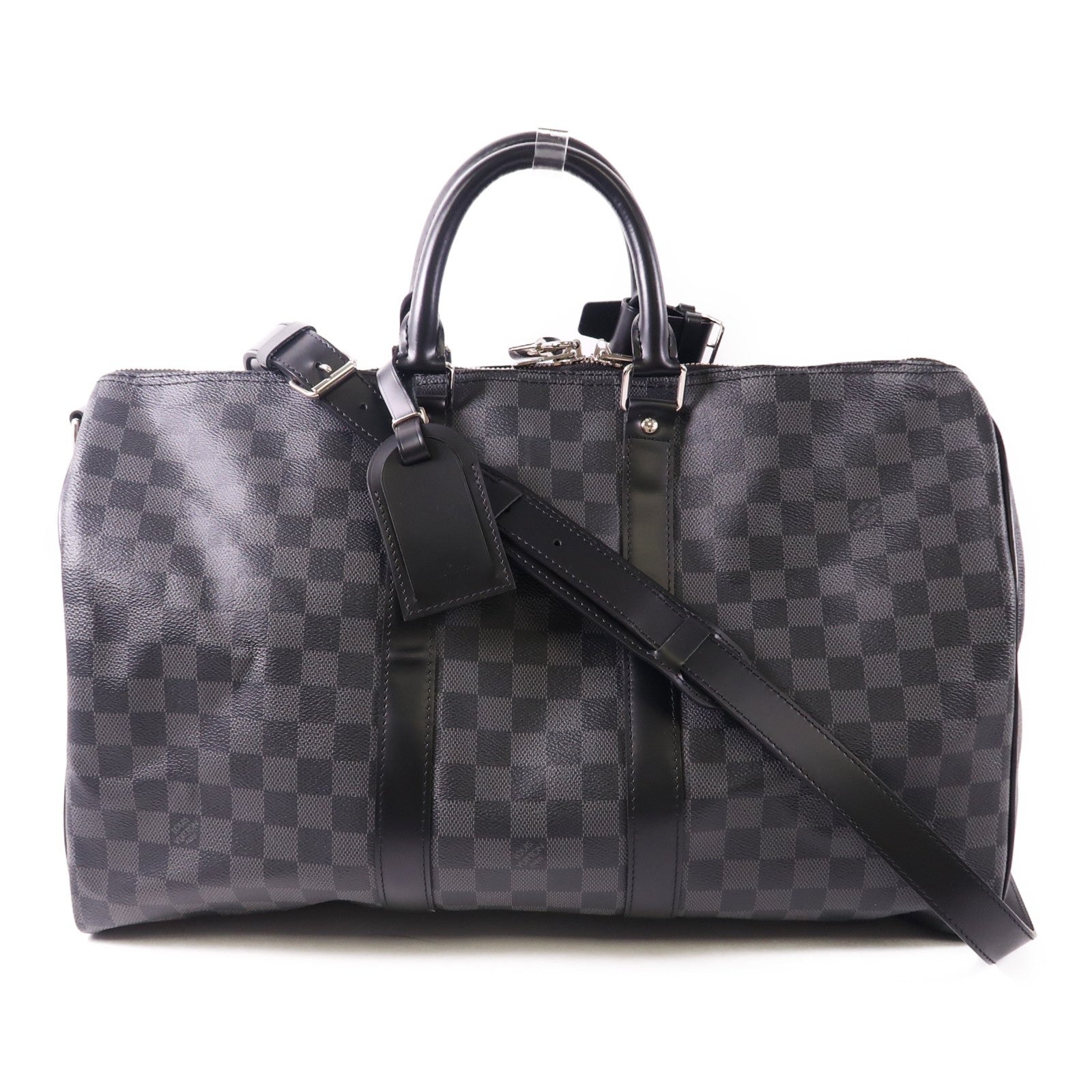 LOUIS VUITTON Damier Graphite Keepall 45 Bandouliere銀扣手挽肩背兩用袋