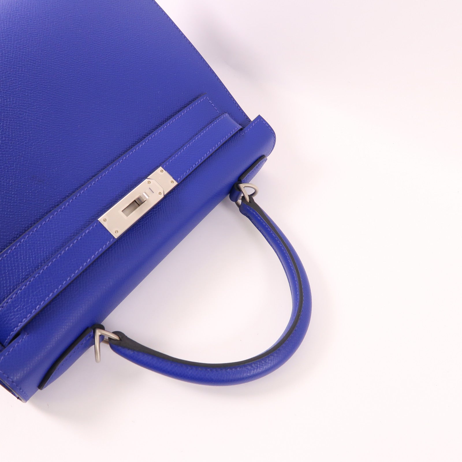 HERMES Epsom皮革Kelly 28銀扣手挽肩背兩用袋7T Bleu Electrique