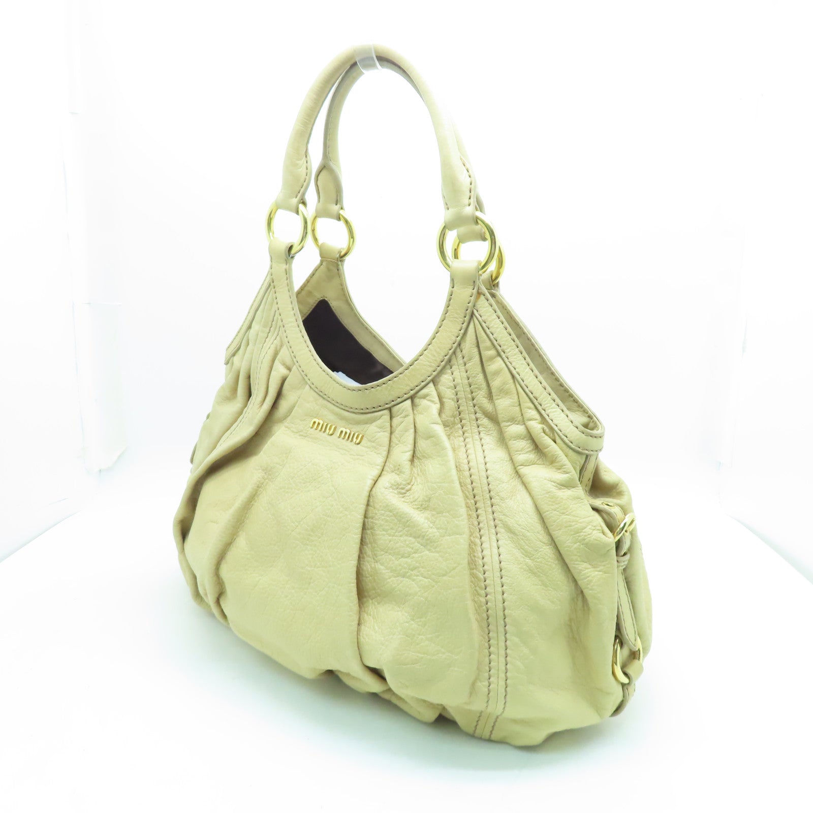 Miu Miu 【激減優惠】牛皮皮革Shoulder Bag金扣肩背袋米色