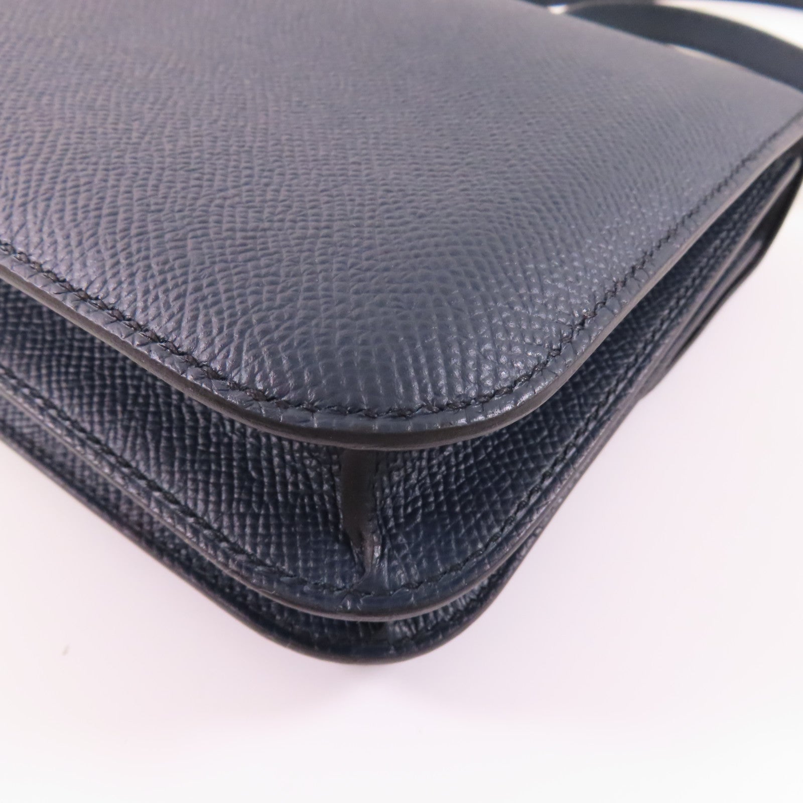 HERMES Epsom皮革Constance Mini 銀扣肩背袋Blue Indigo