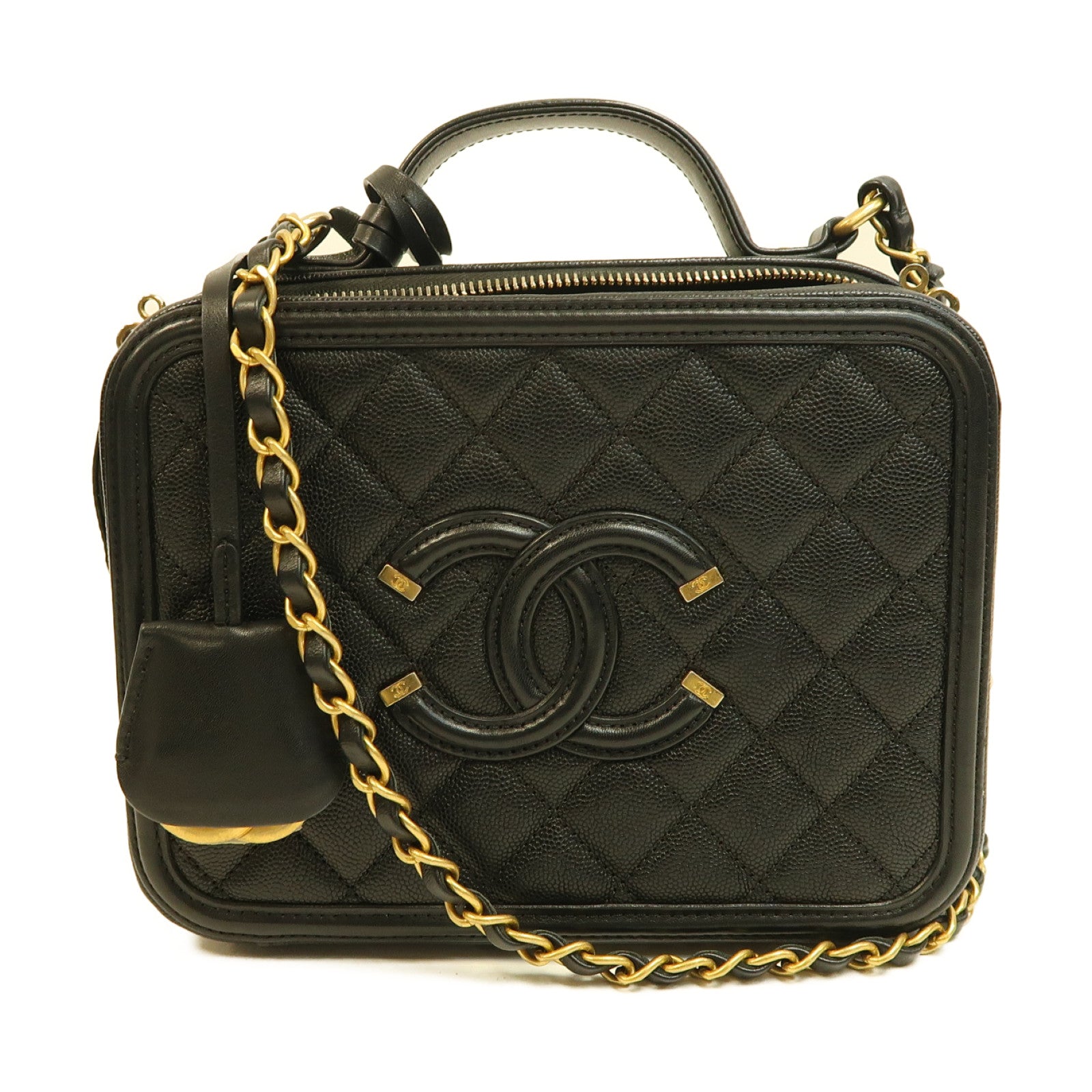 CHANEL 【激減優惠】菱格Caviar皮革Vanity Case金扣手挽肩背兩用袋黑色