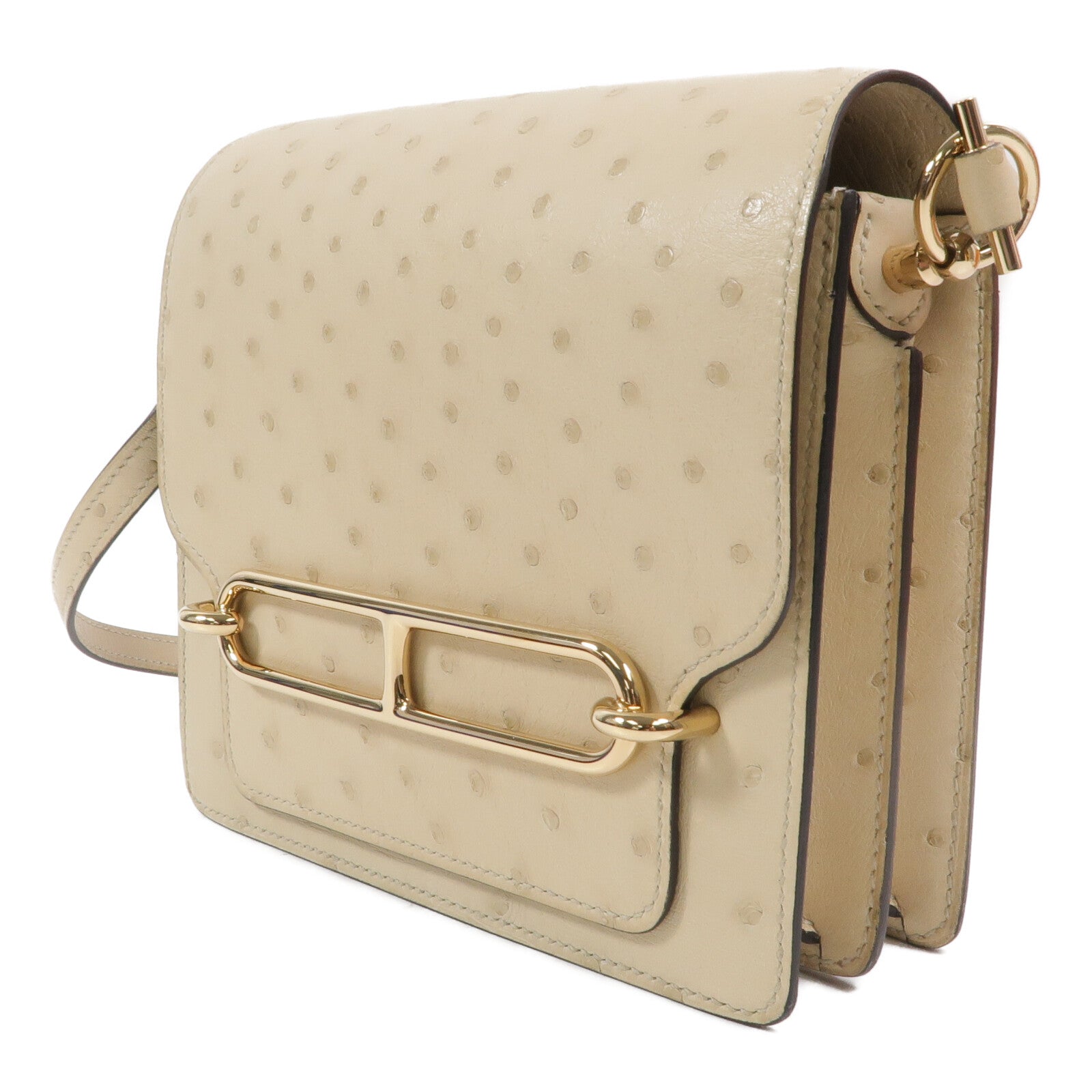 HERMES Ostrich皮革Roulis Mini肩背袋Nata