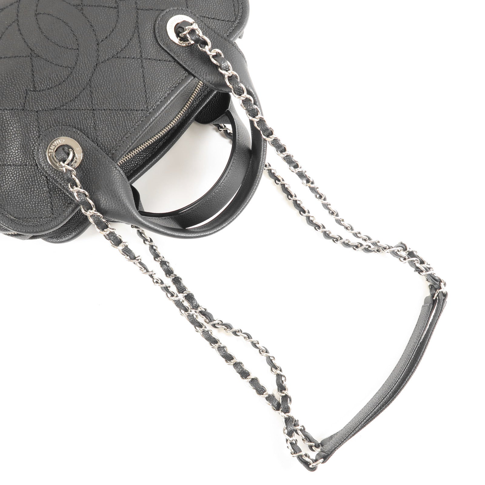 CHANEL 牛皮皮革Shoulder Bag銀扣手挽肩背兩用袋