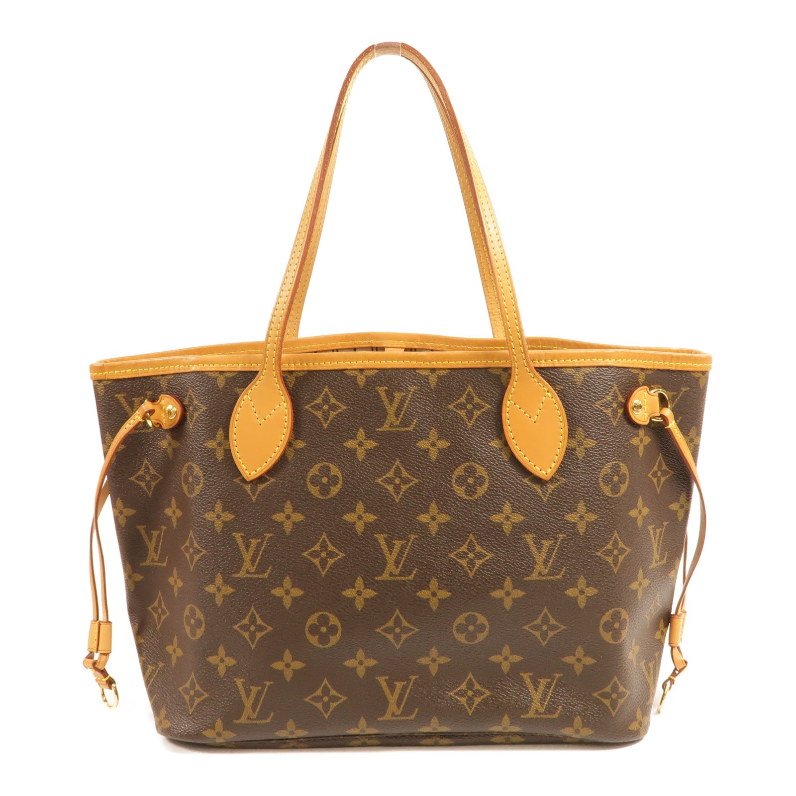 LOUIS VUITTON Monogram Neverfull PM金扣手挽袋棕色