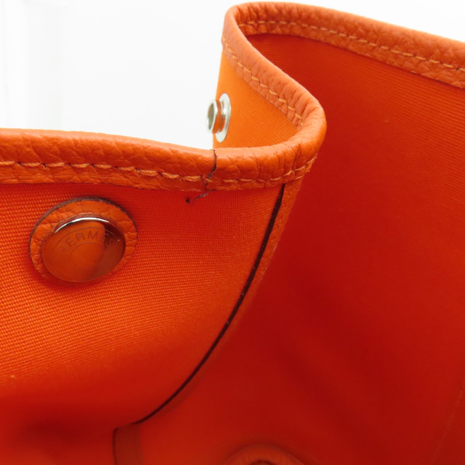 HERMES Canvas Garden Party PM Silver Button Handle Bag Orange