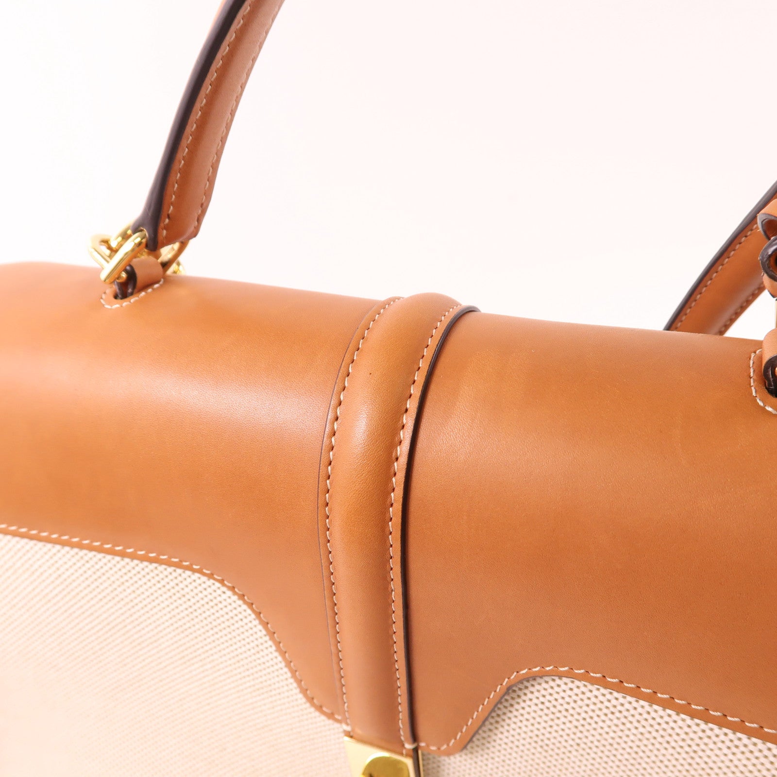 CELINE 帆布/牛皮皮革Classique 16金扣手挽肩背兩用袋