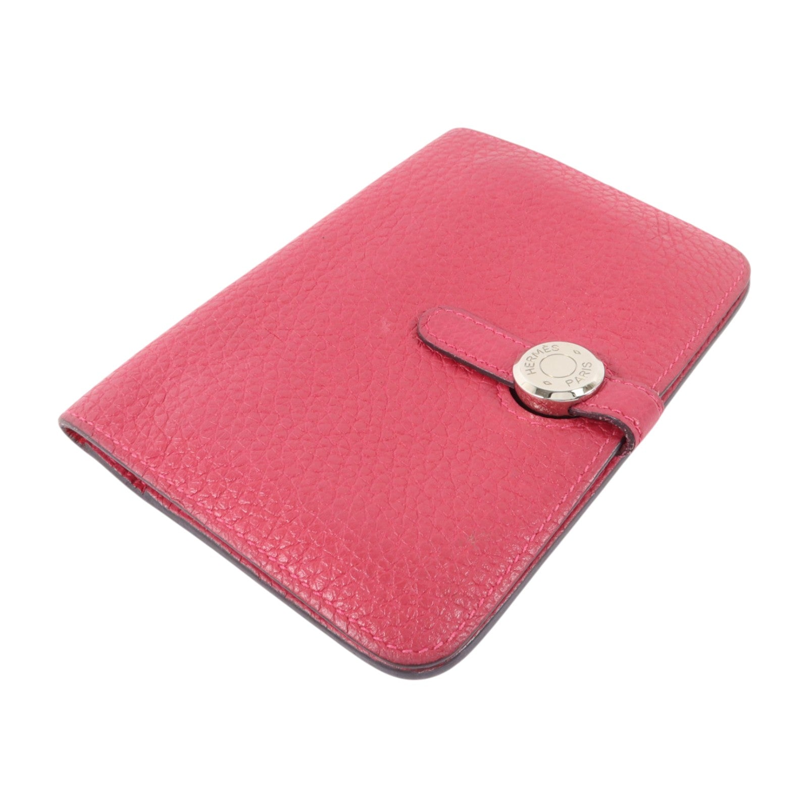 HERMES Clemence皮革Dogon Compact Wallet銀扣錢包Rose Mexico