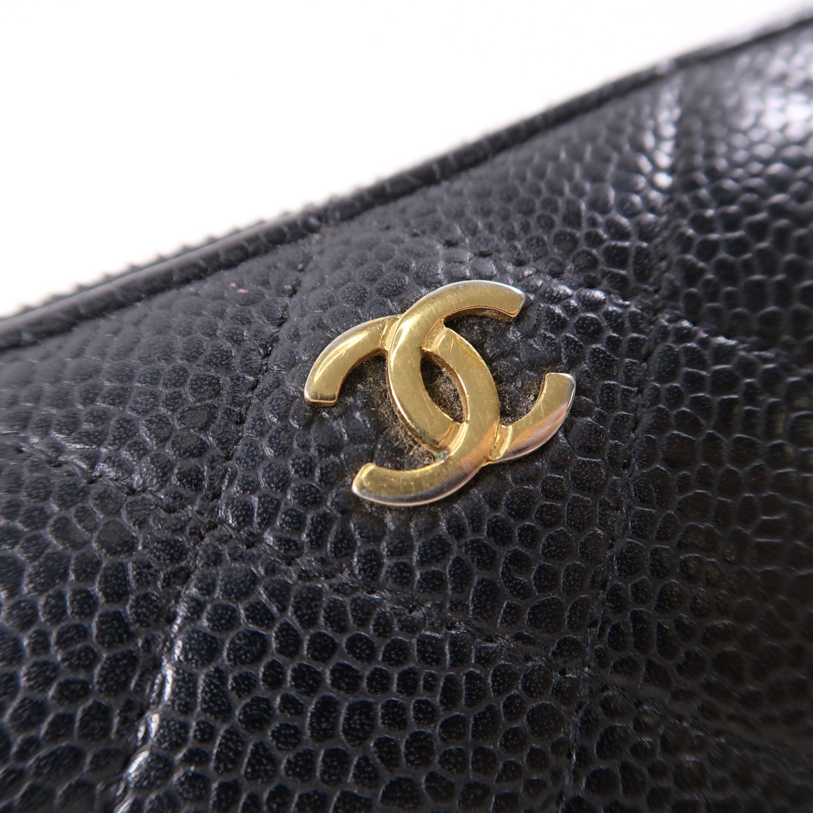 CHANEL 牛皮皮革Zipper Long Wallet金扣長錢包黑色