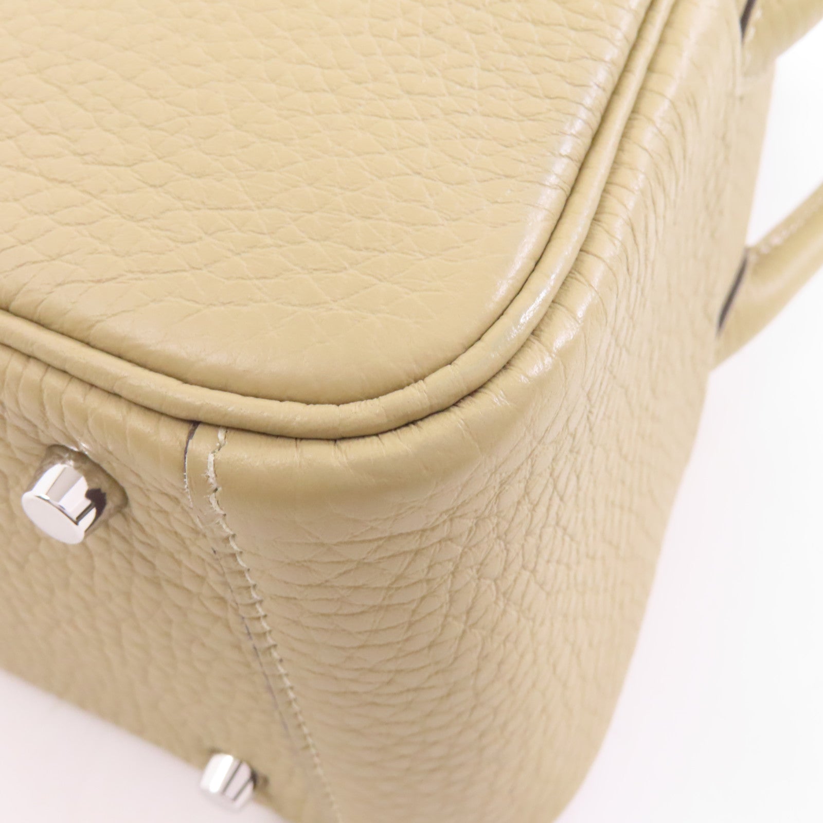 HERMES Clemence皮革Mini Lindy銀扣手挽肩背兩用袋Trench米色