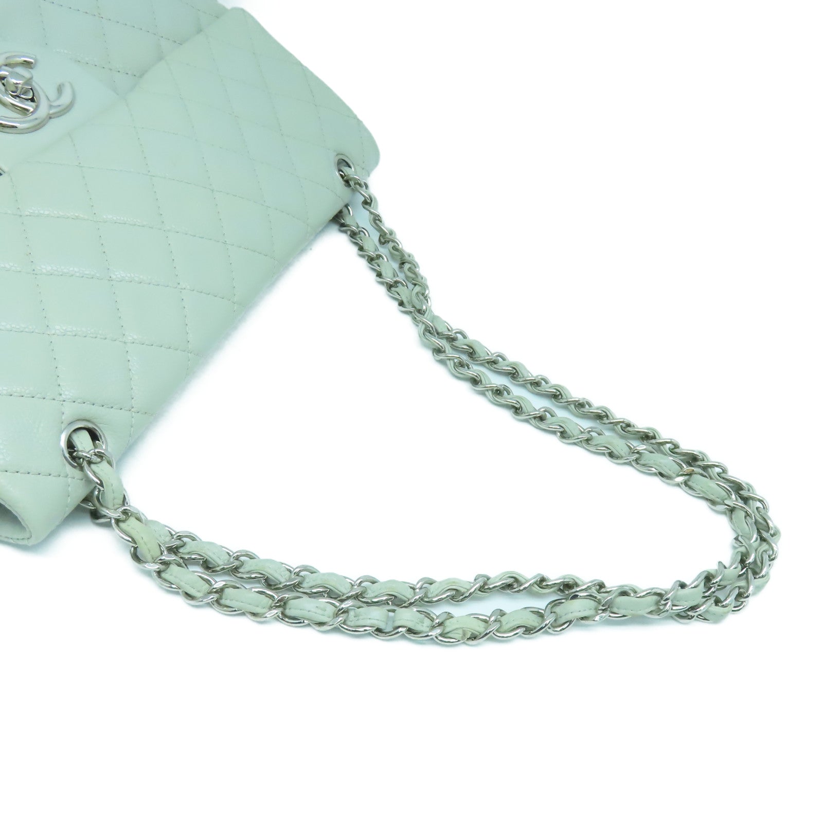 CHANEL 【激減優惠】菱格Caviar皮革Chain Shoulder銀扣肩背袋灰色