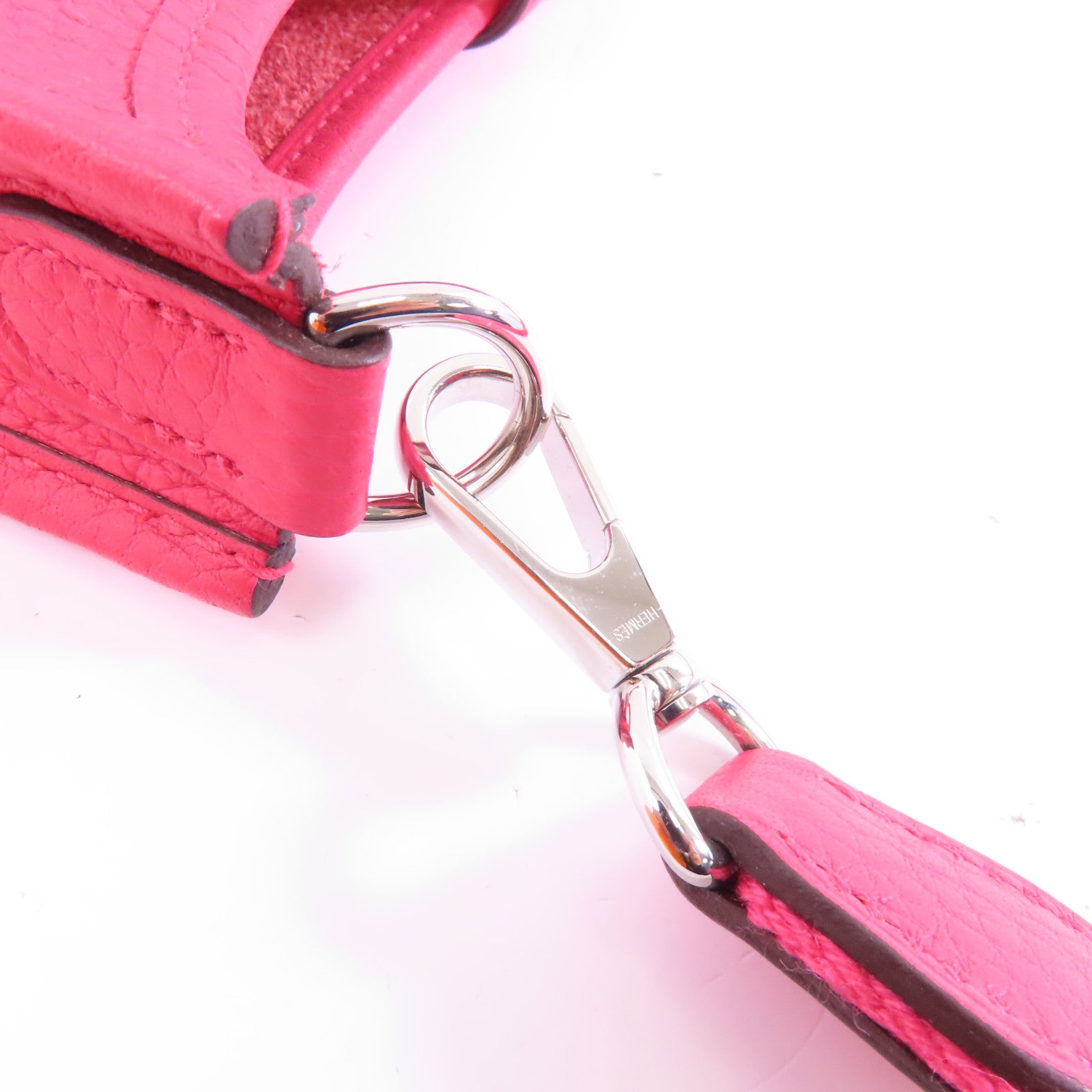HERMES Clemence皮革Evelyne TPM銀扣肩背袋Rose Extreme/粉紅色