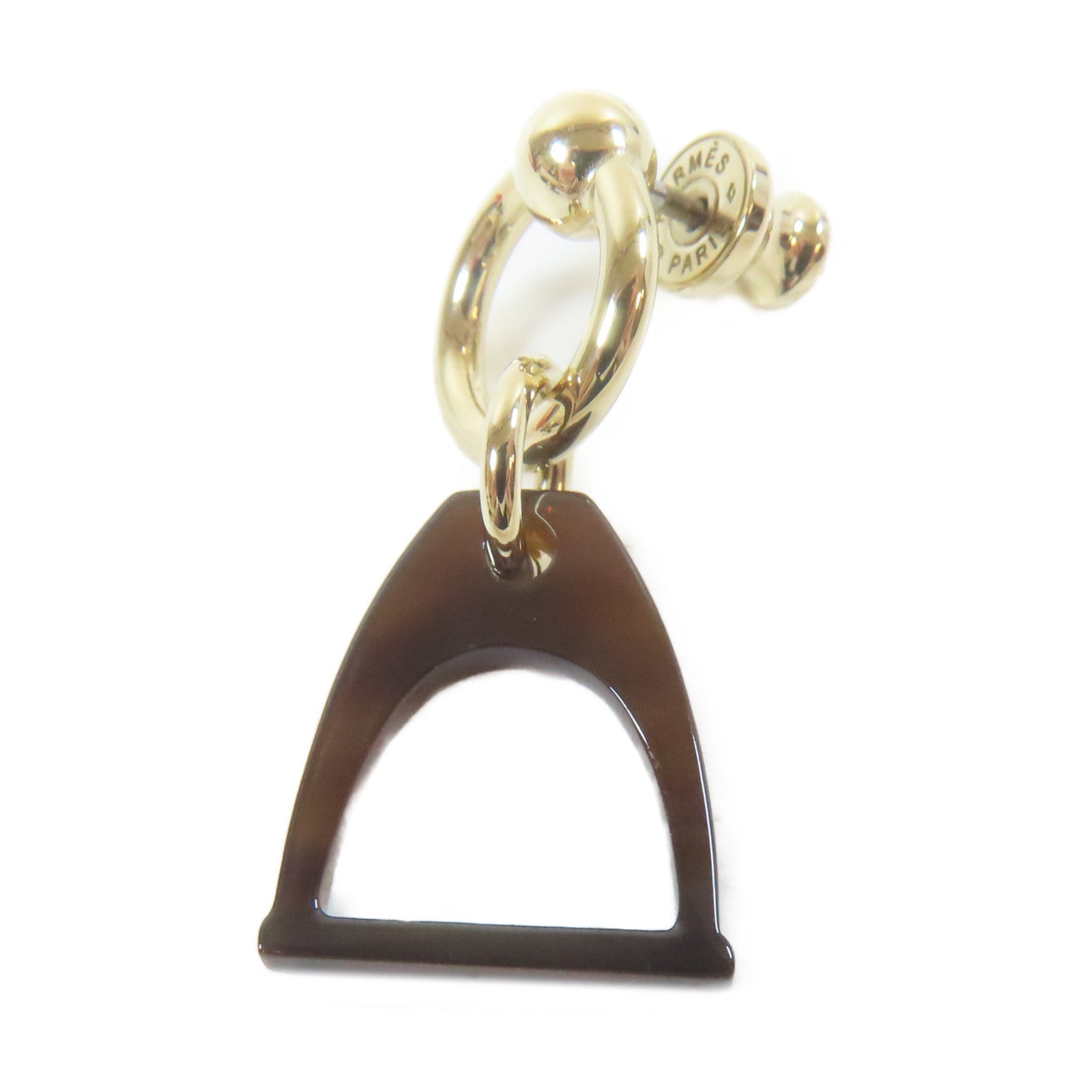 HERMES 【激減優惠】Horn/金屬Pierced Earring耳環啡色/金色