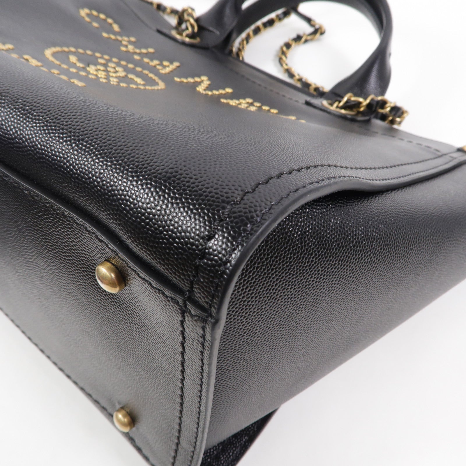 CHANEL 牛皮皮革Deauville Tote鏈帶手挽肩背兩用袋