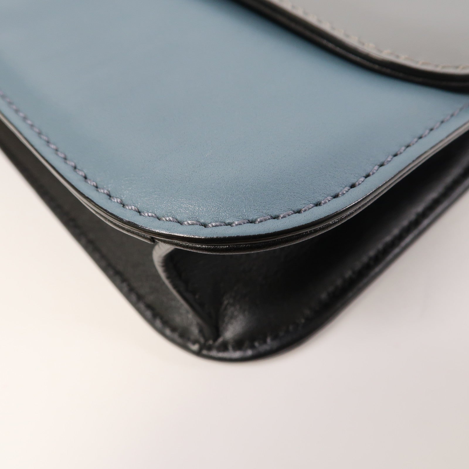 Valentino 【激減優惠】皮革Shoulder Bag銀扣肩背袋藍色/黑色