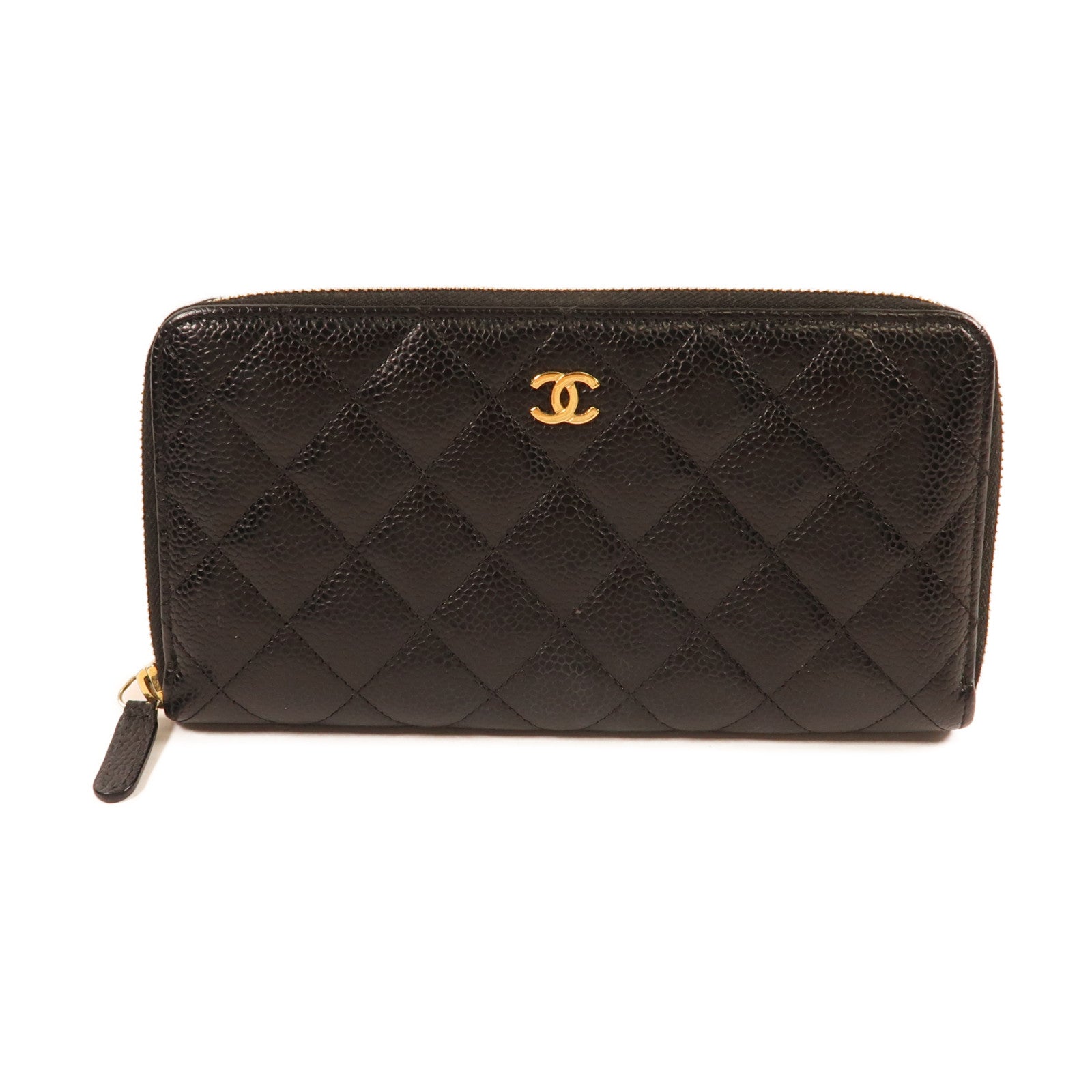 CHANEL 牛皮皮革Zipper Long Wallet金扣長錢包黑色