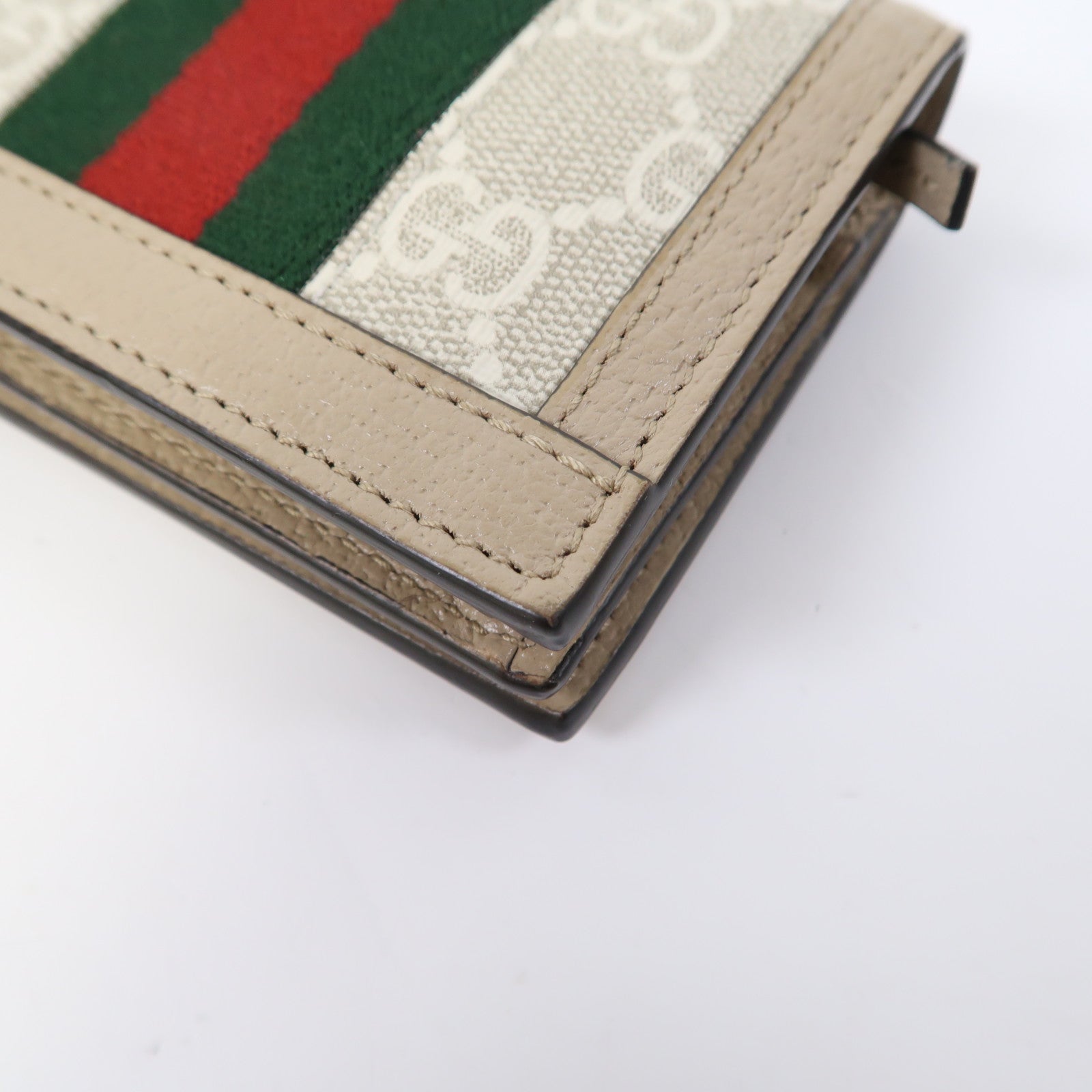 GUCCI 塗層帆布Ophidia GG Wallet金扣錢包米色/白色