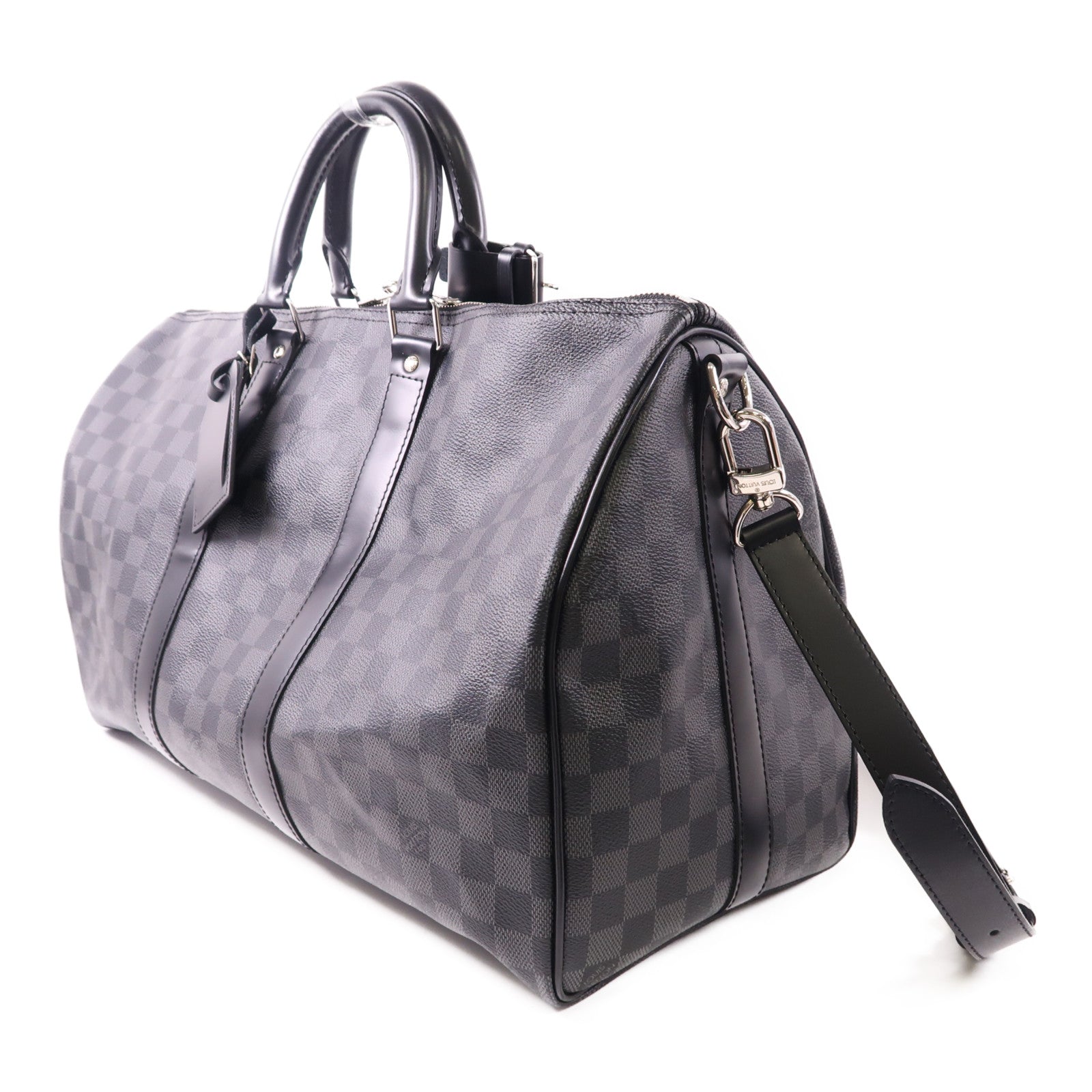 LOUIS VUITTON Damier Graphite Keepall 45 Bandouliere銀扣手挽肩背兩用袋