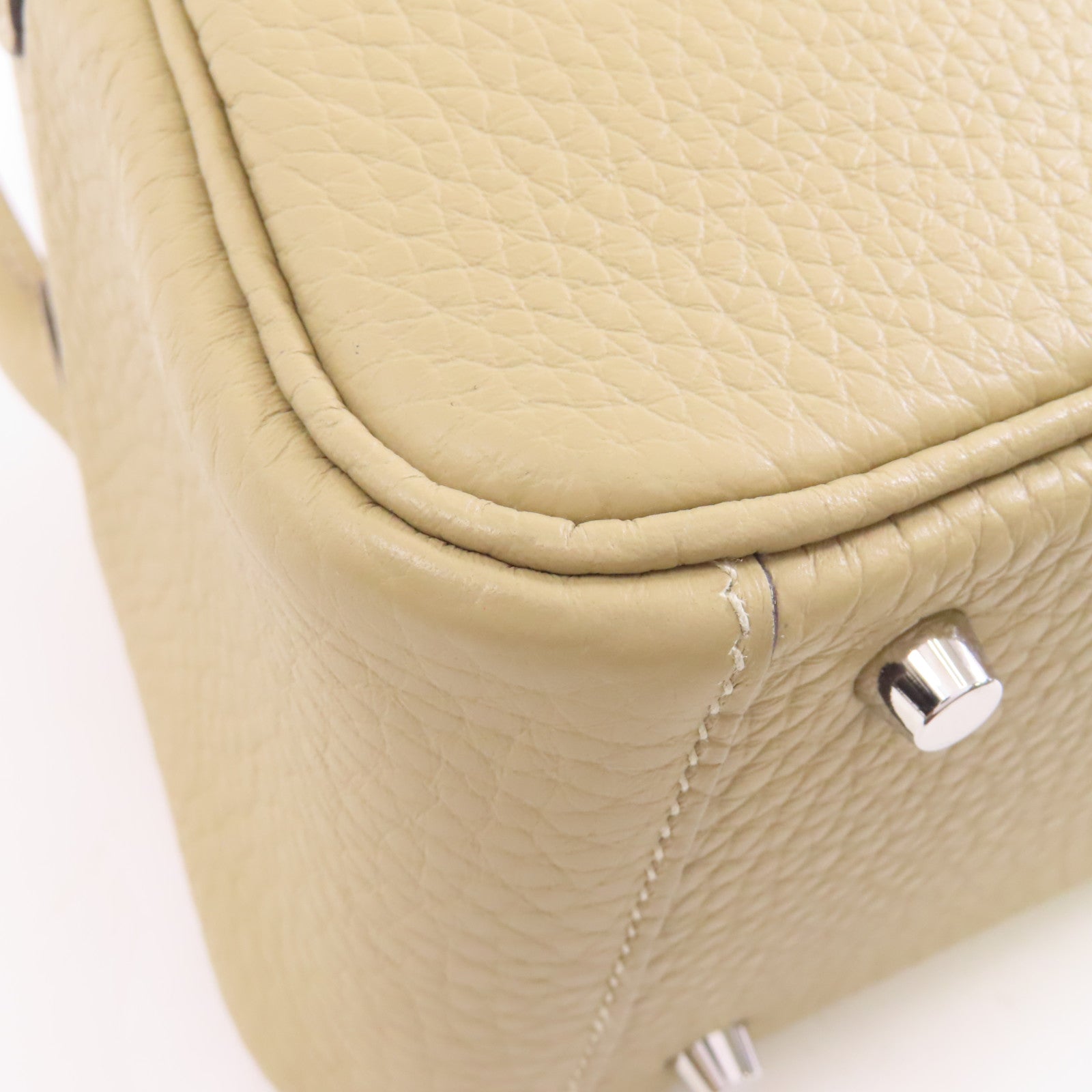 HERMES Clemence皮革Mini Lindy銀扣手挽肩背兩用袋Trench米色