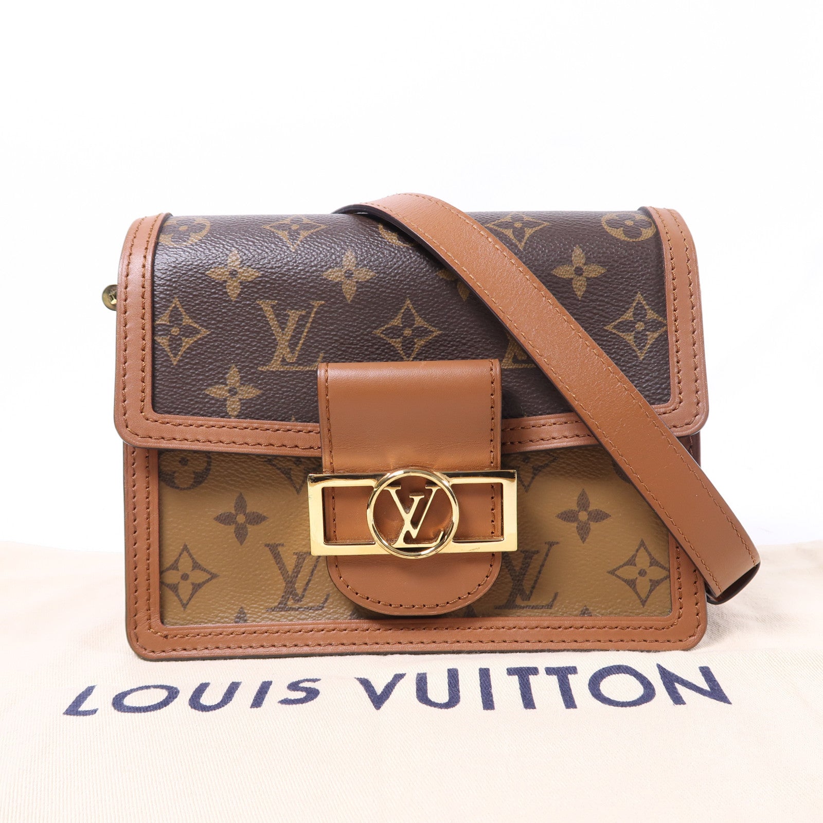 LOUIS VUITTON 【激減優惠】Monogram Reverse Mini Dauphine金扣肩背袋啡色