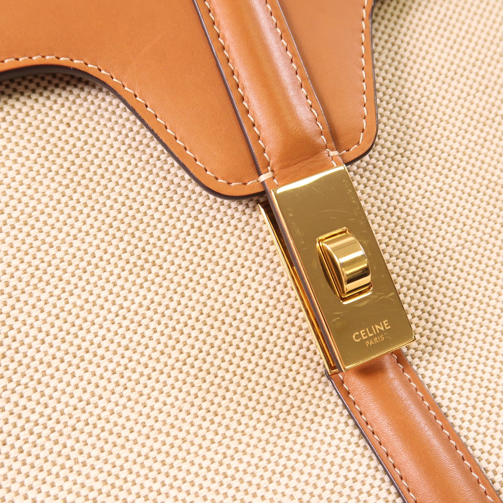 CELINE 帆布/牛皮皮革Classique 16金扣手挽肩背兩用袋