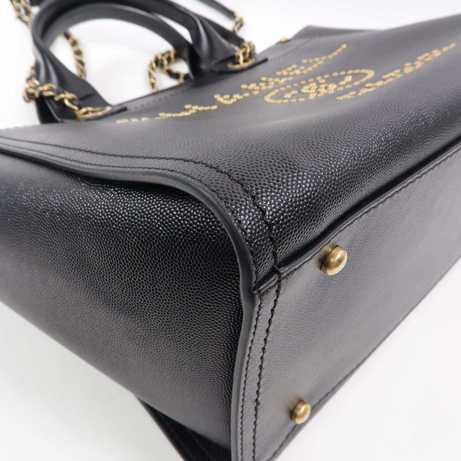 CHANEL 牛皮皮革Deauville Tote鏈帶手挽肩背兩用袋