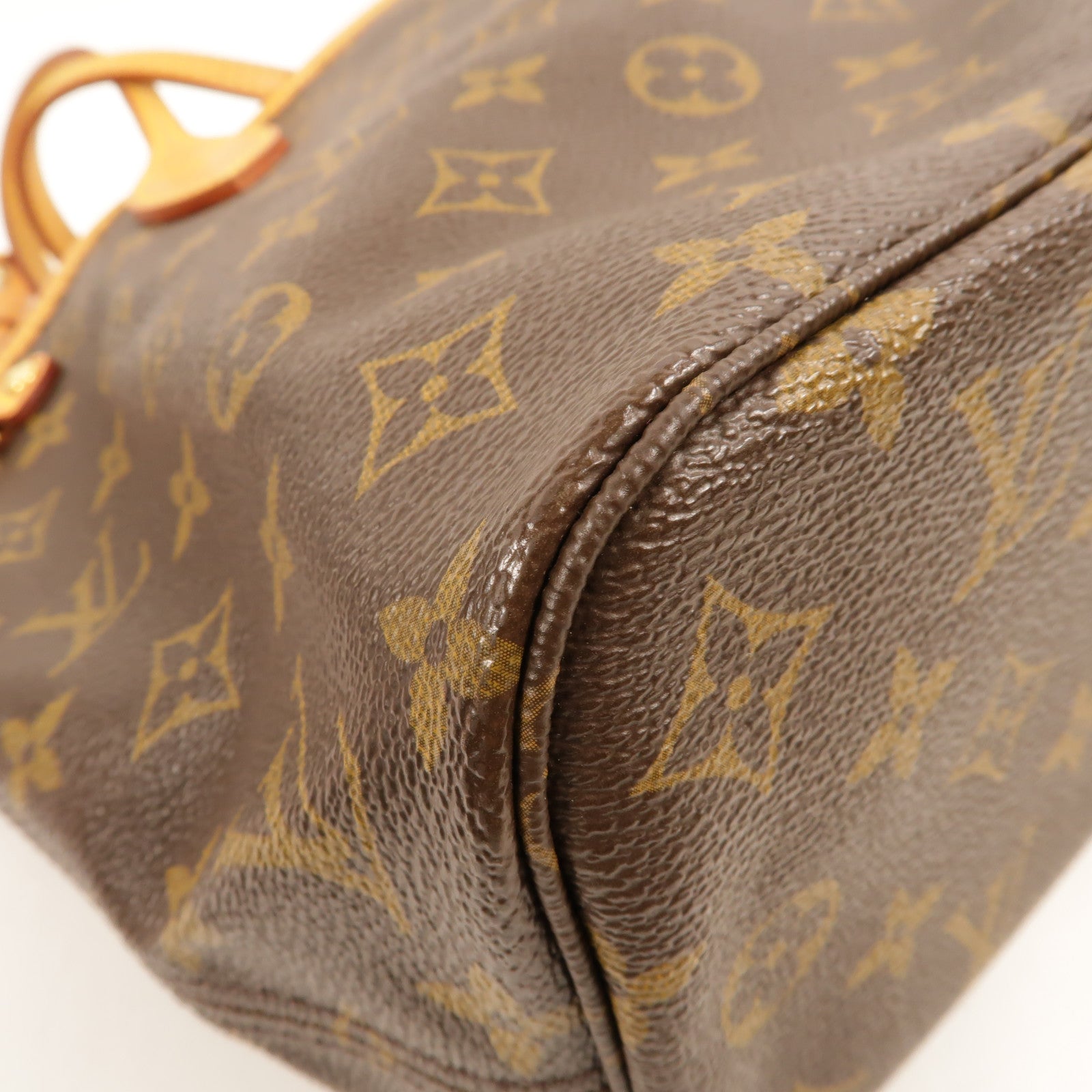 LOUIS VUITTON Monogram Neverfull PM金扣手挽袋棕色