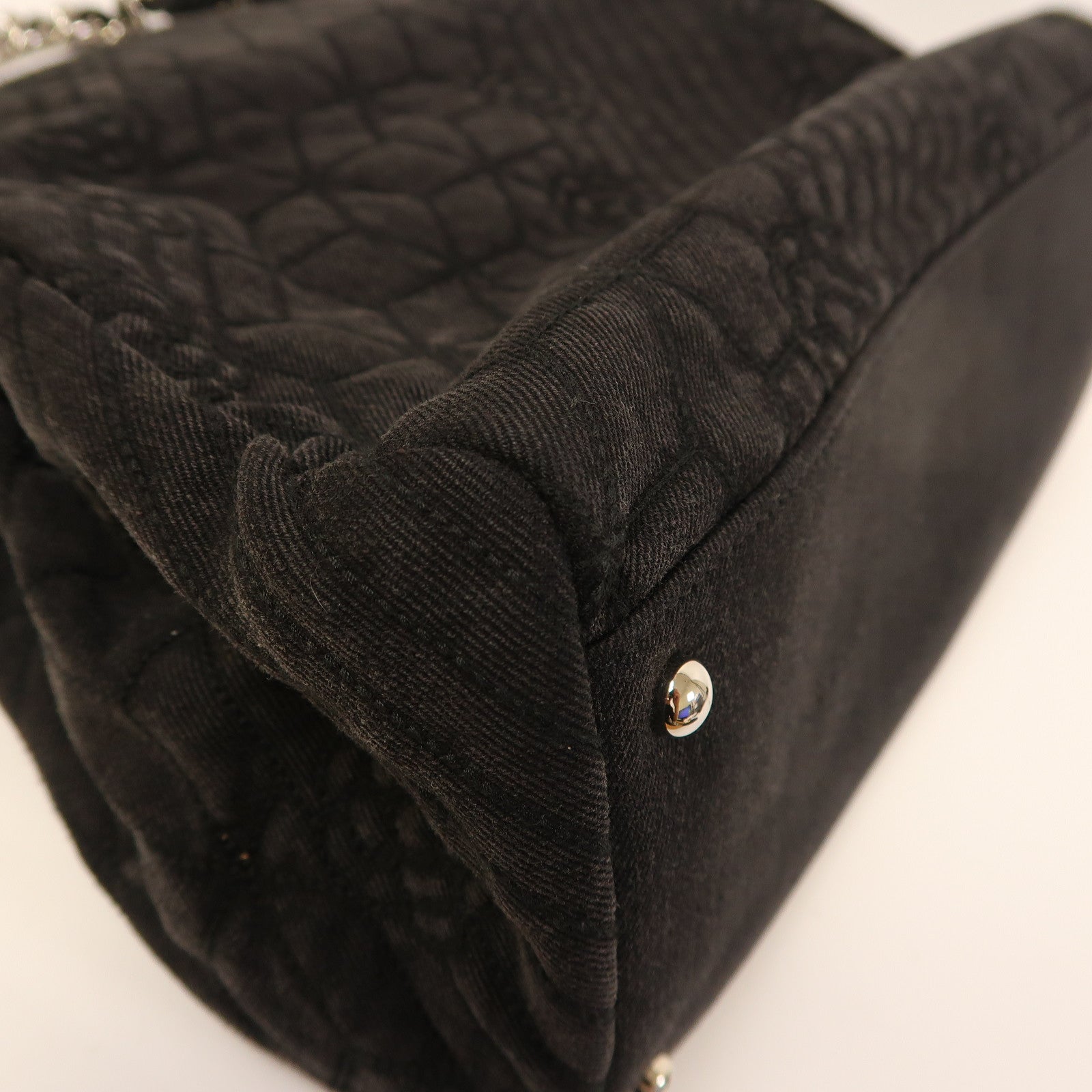 CHANEL 帆布Shoulder Bag銀扣肩背袋黑色