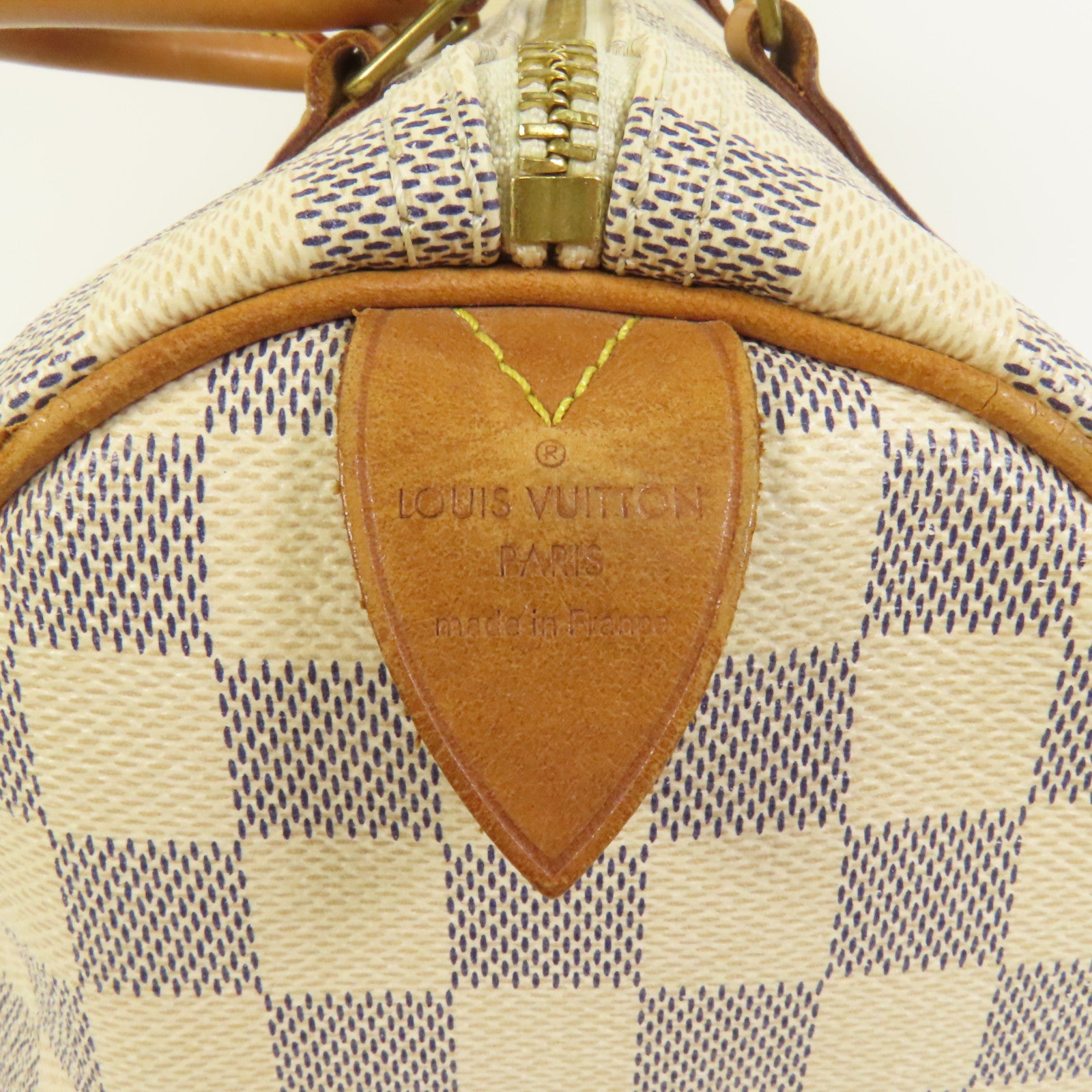 LOUIS VUITTON Damier Azur Speedy 30金扣手挽袋白色