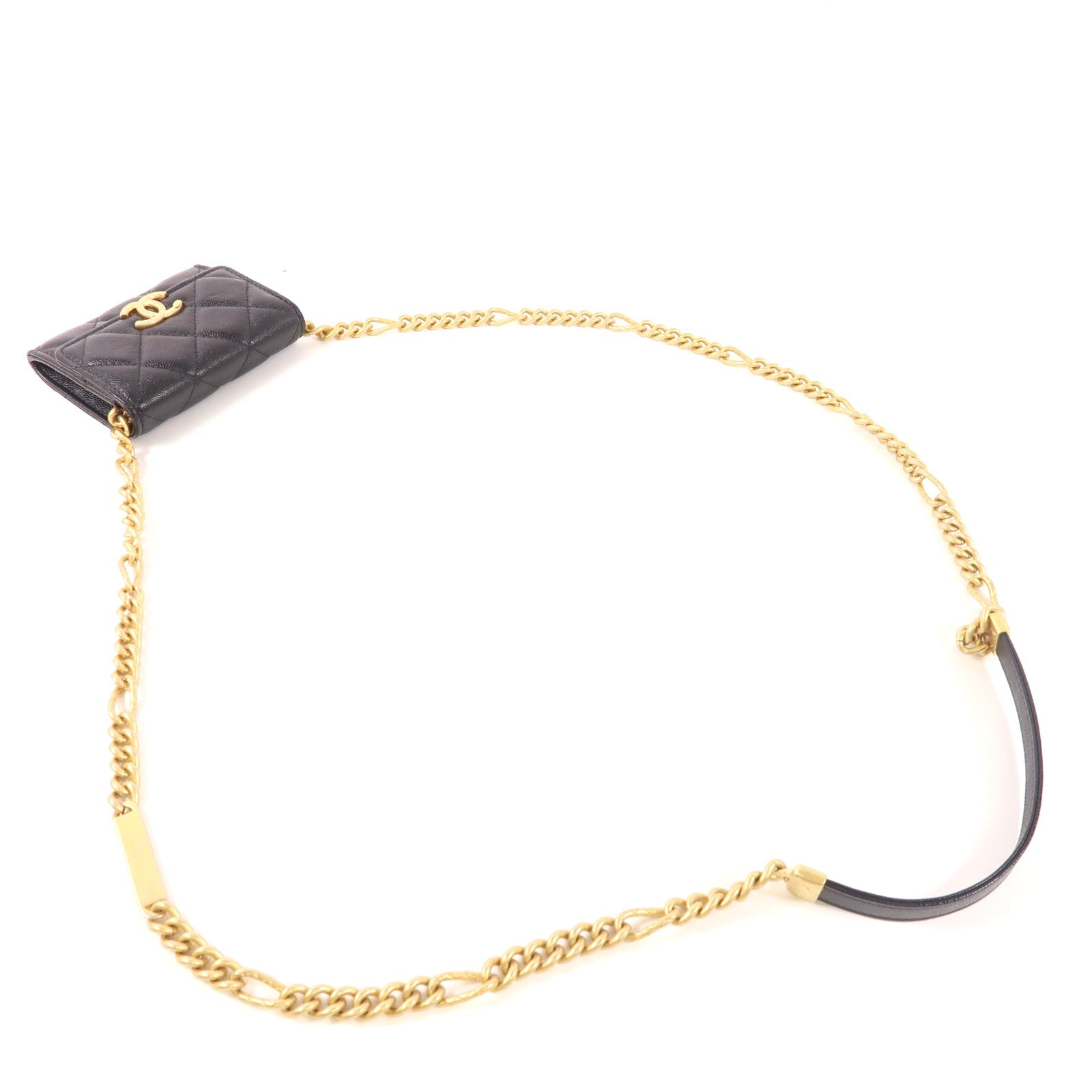 CHANEL 牛皮皮革Card Case With Chain金扣肩背袋