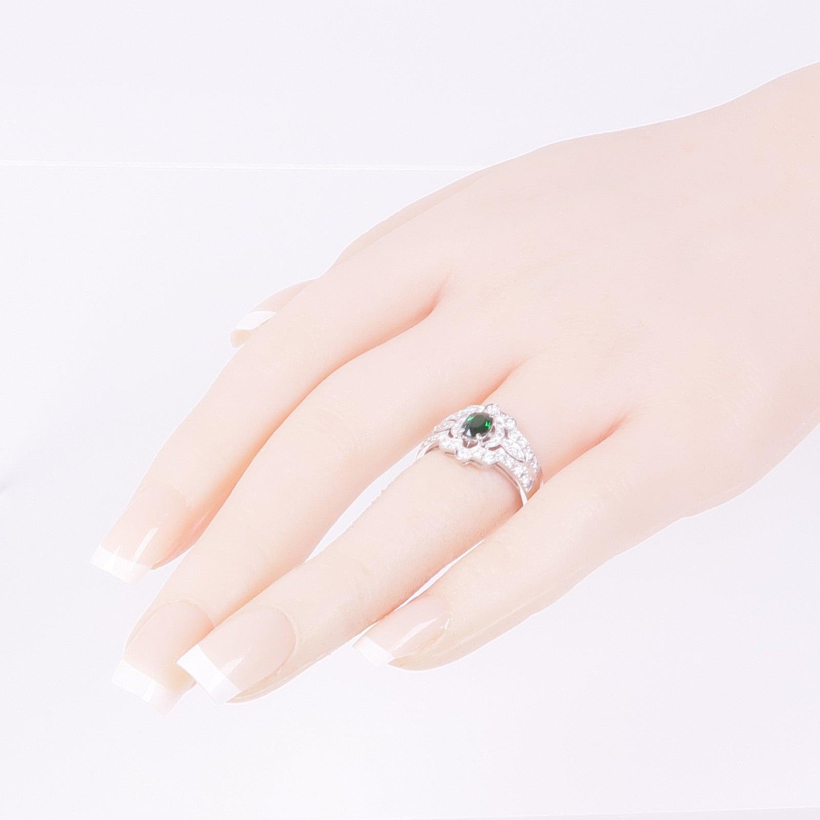 JEWELRY PT950鉑金Garnet Diamond Ring鈣鋁榴石/鑽石戒指US#7.25